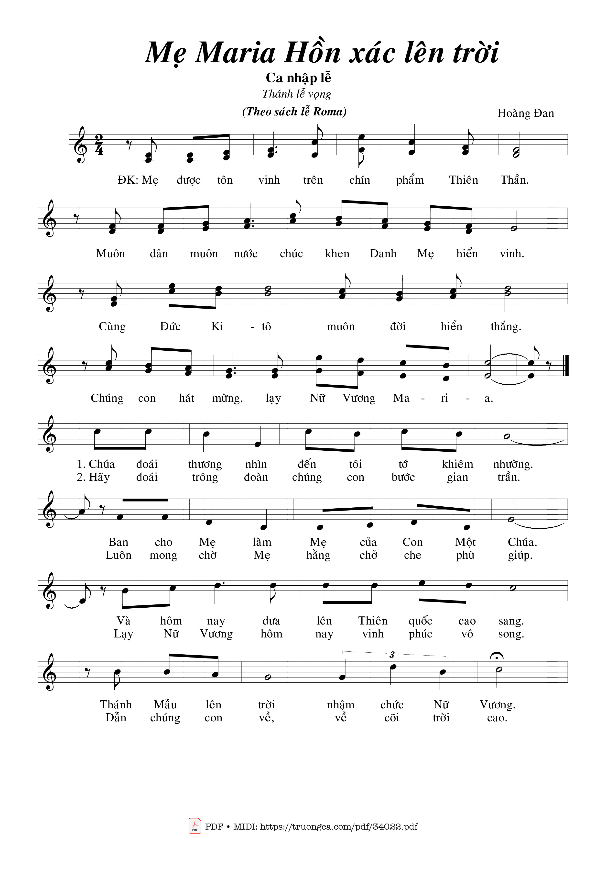 Sheet nhạc PDF bài Mẹ Maria Hồn Xác Lên Trời