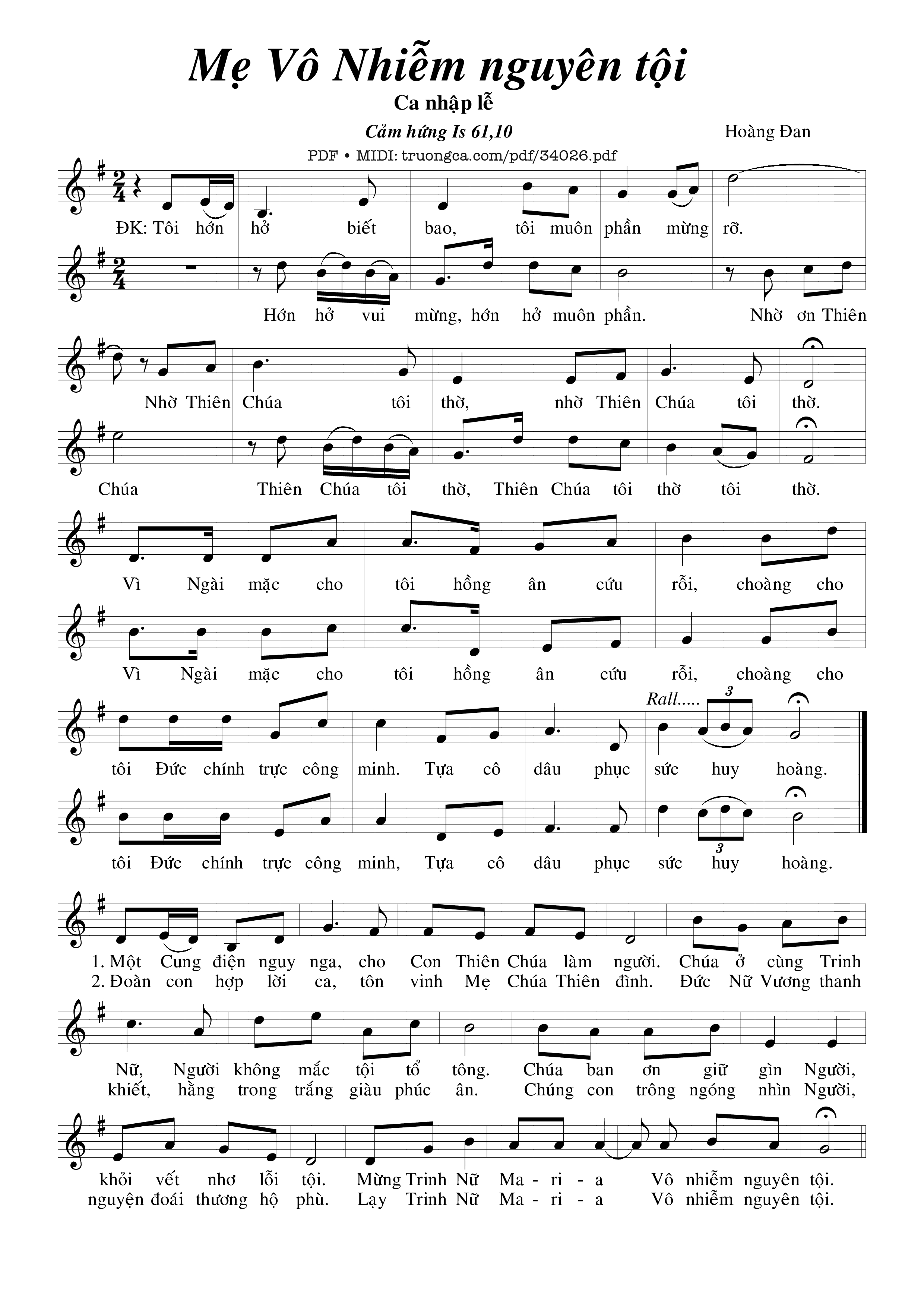 Sheet nhạc PDF bài Mẹ Vô Nhiễm Nguyên Tội