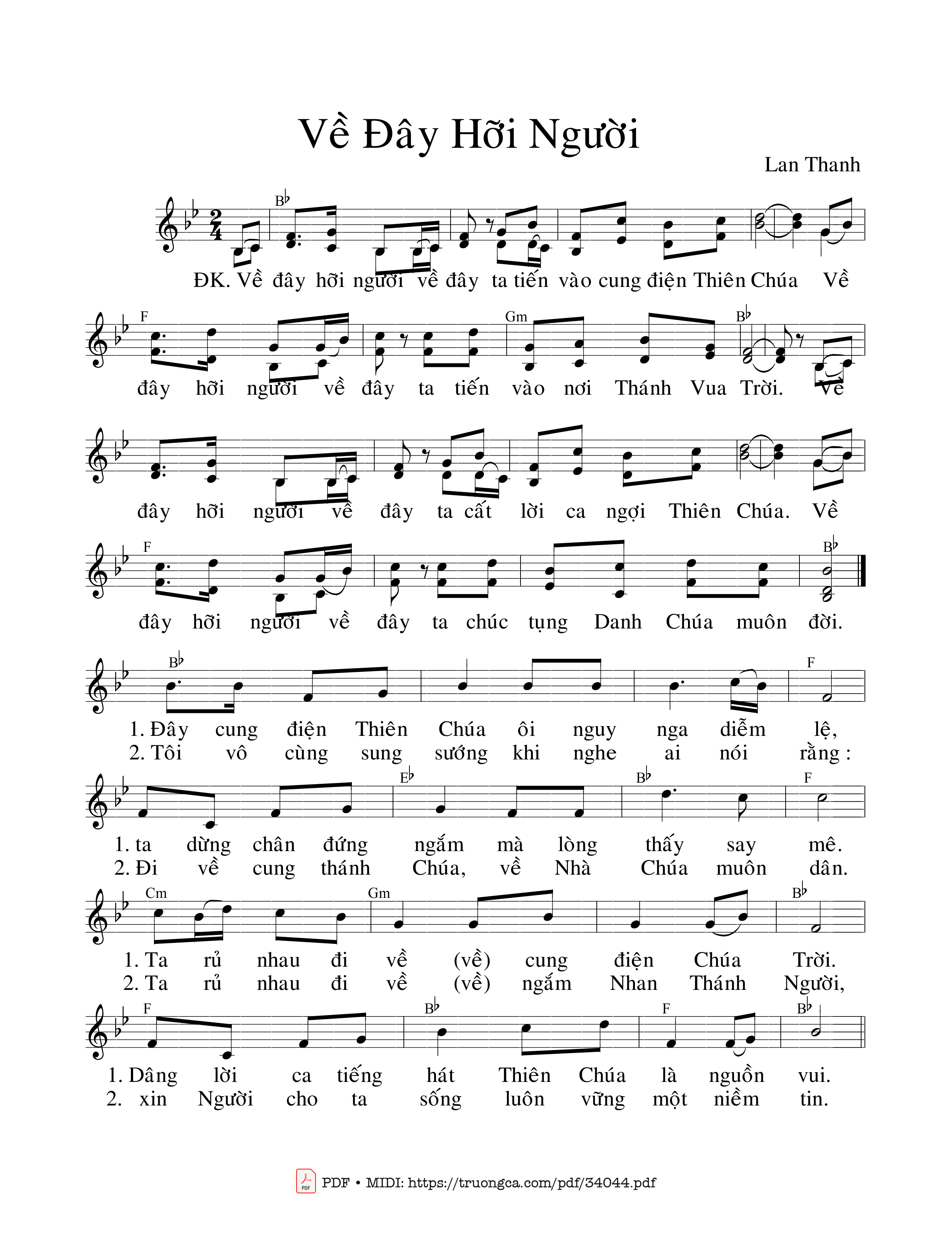 Sheet nhạc PDF bài Về Đây Hỡi Người Về Đây, Ta Tiến Vào Cung Điện Thiên Chúa
