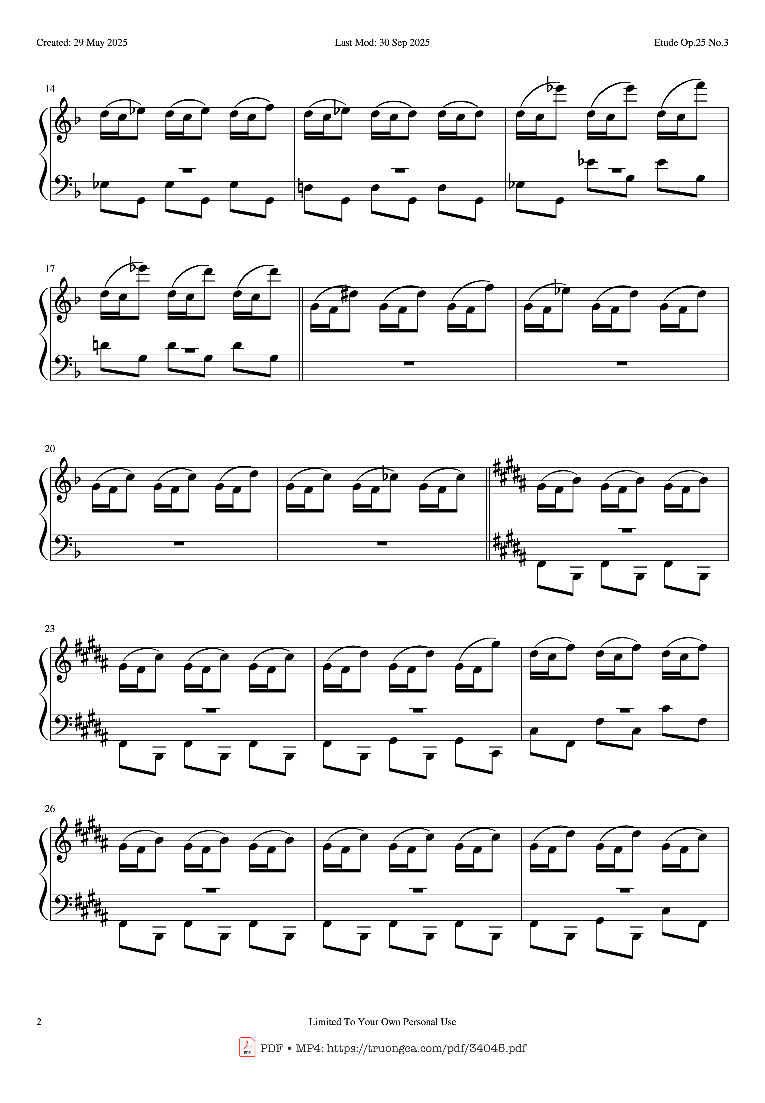 Trang 2 của Sheet nhạc PDF Piano bài hát Etude Op.25 No.3 (The Knight) Piano EASY - Frederic Chopin