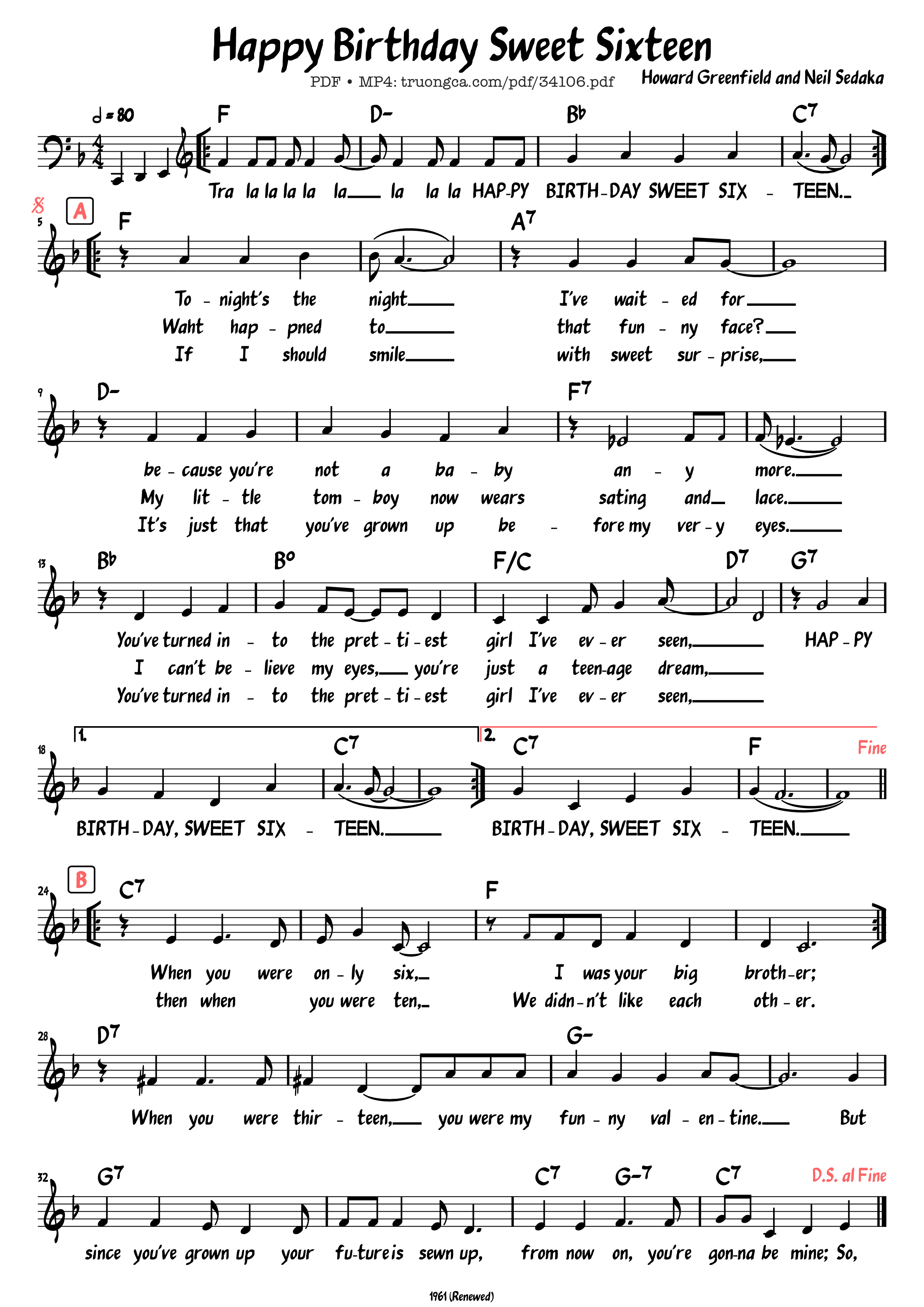 Sheet nhạc PDF bài Happy Birthday Sweet Sixteen