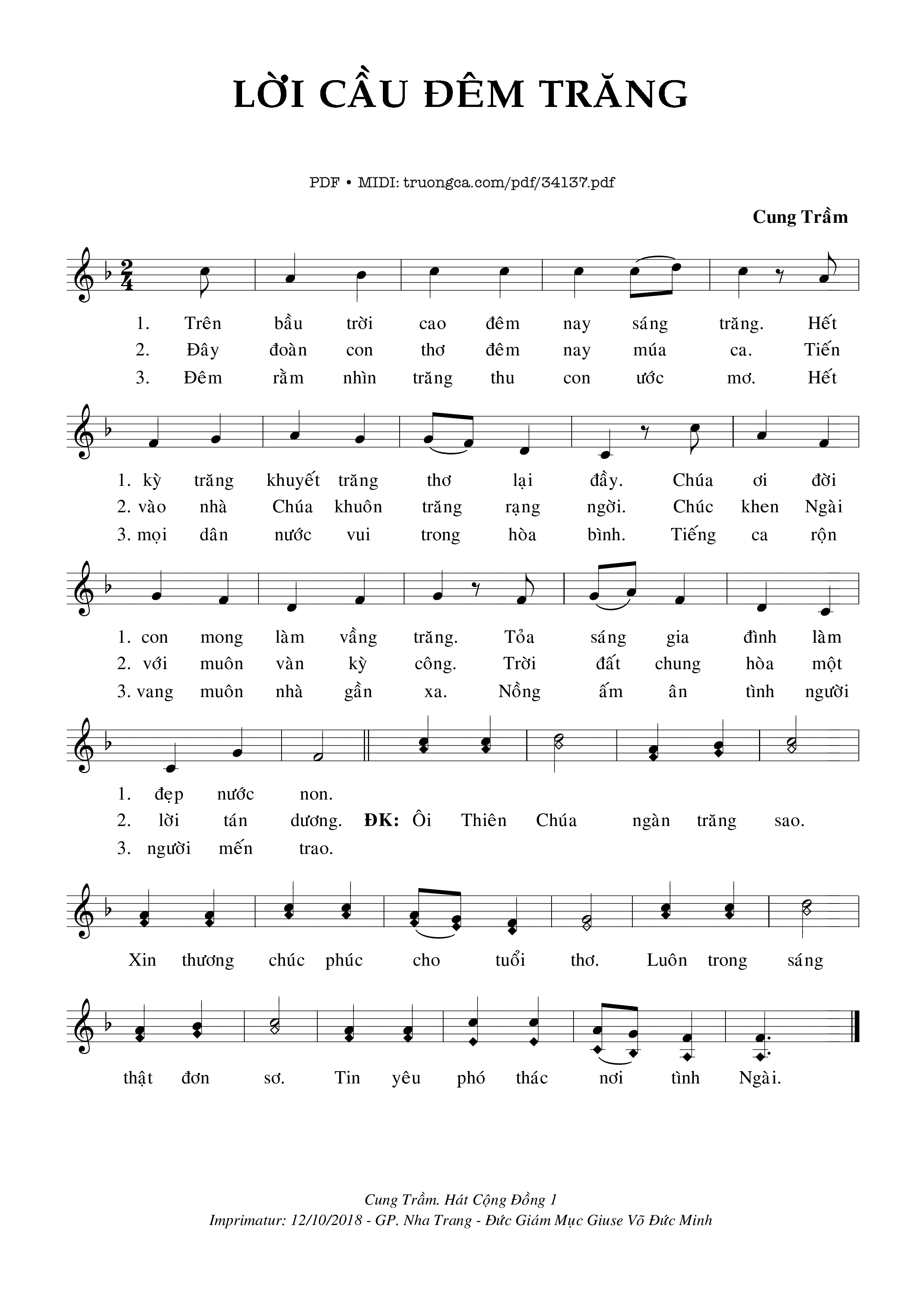 Sheet nhạc PDF bài Lời Cầu Đêm Trăng