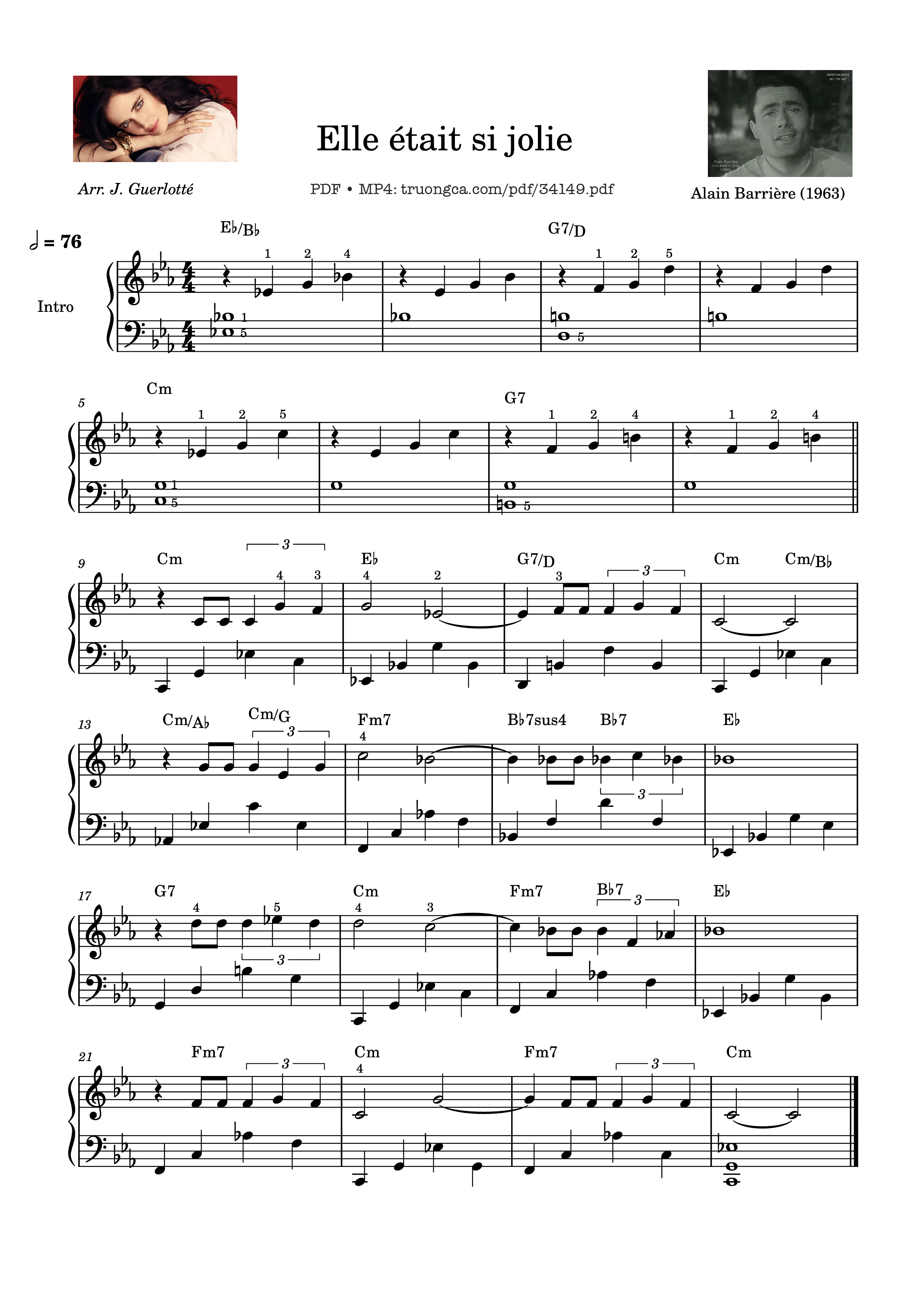Sheet nhạc PDF bài Elle était si jolie Piano