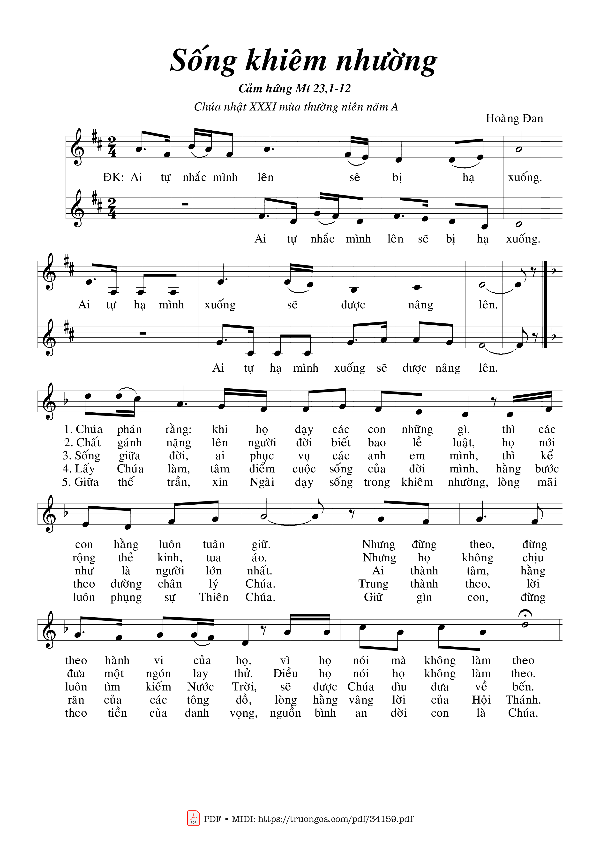 Sheet nhạc PDF bài Sống Khiêm Nhường