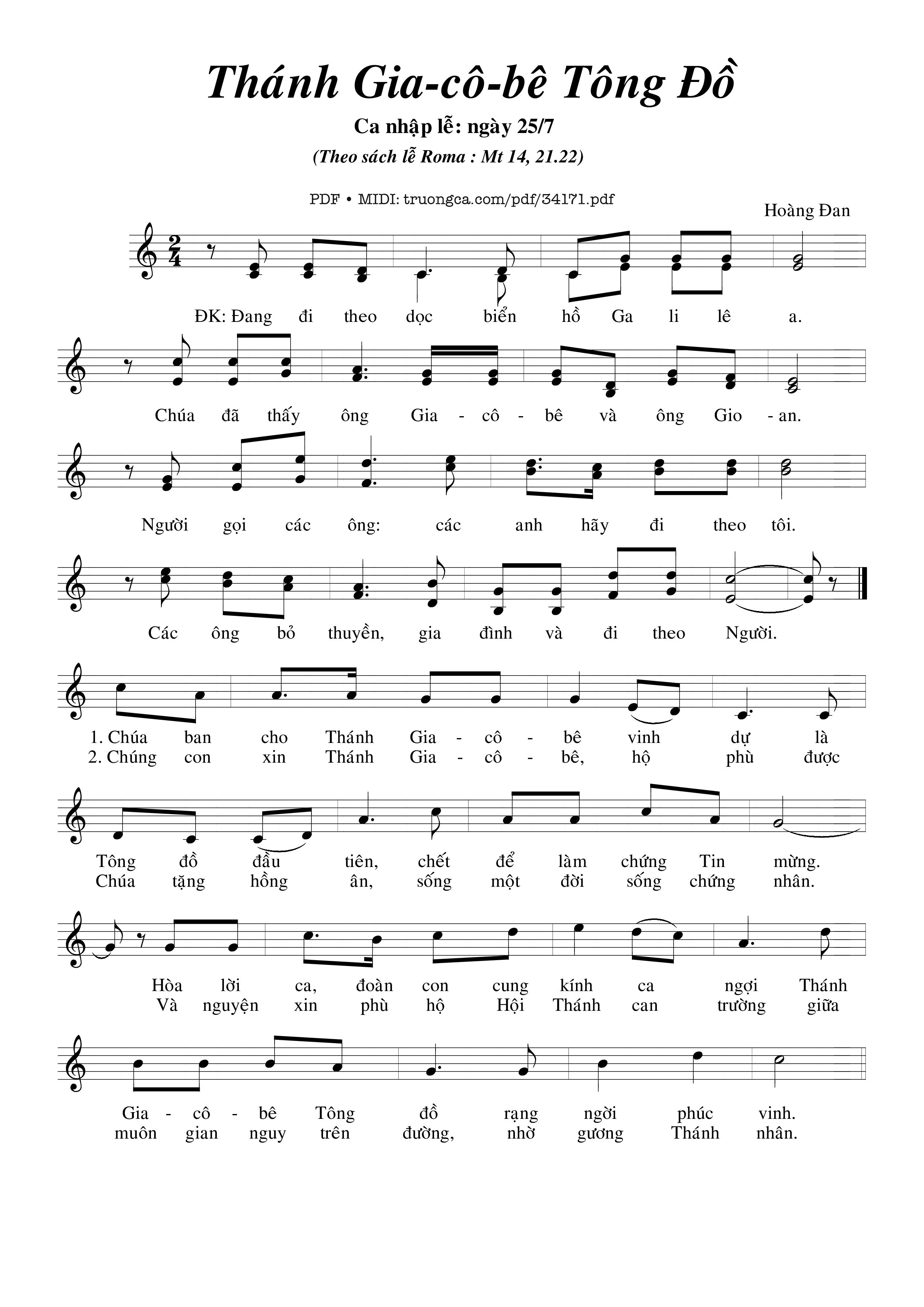 Sheet nhạc PDF bài Thánh Giacôbê Tông Đồ