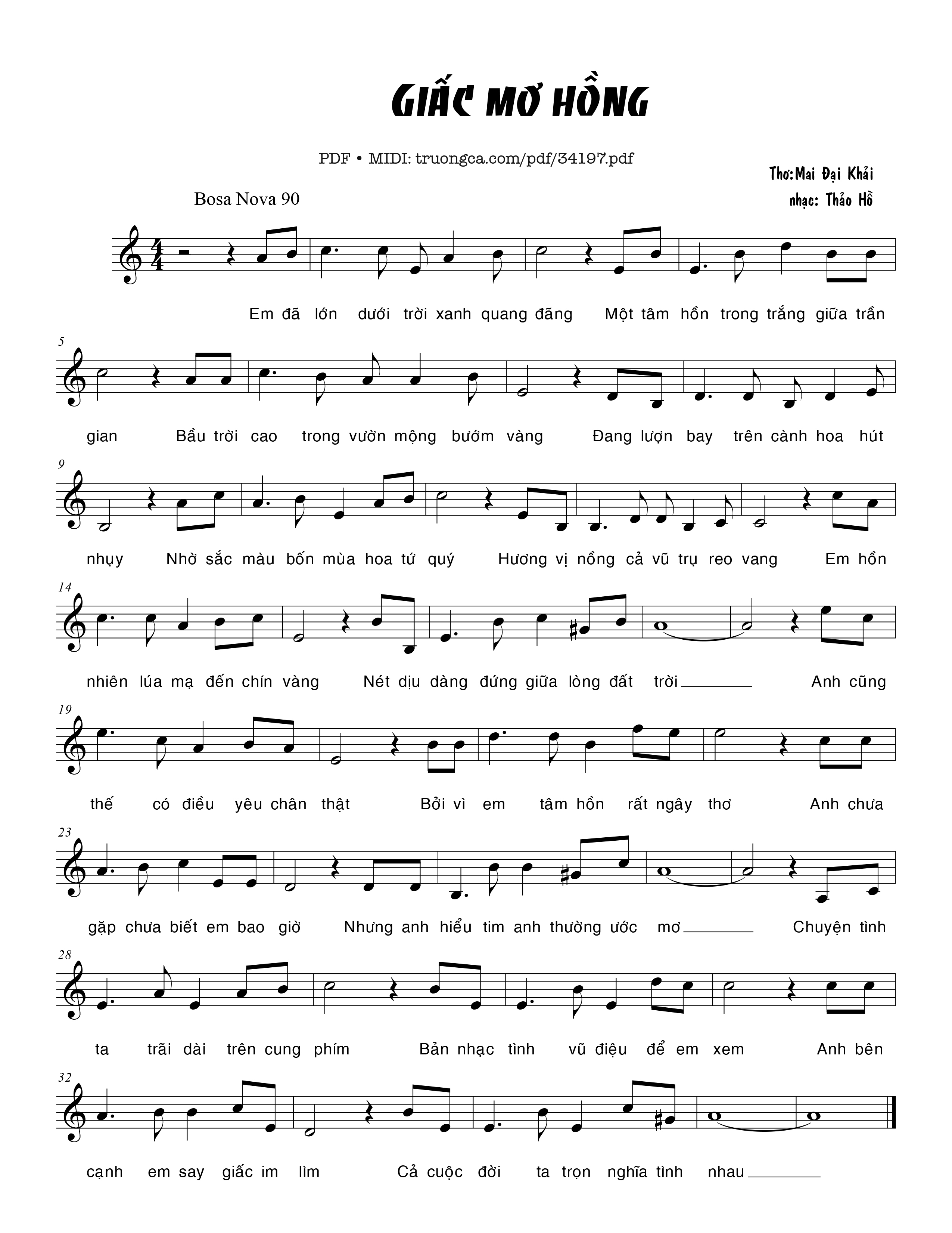 Sheet nhạc PDF bài Giấc mơ hồng