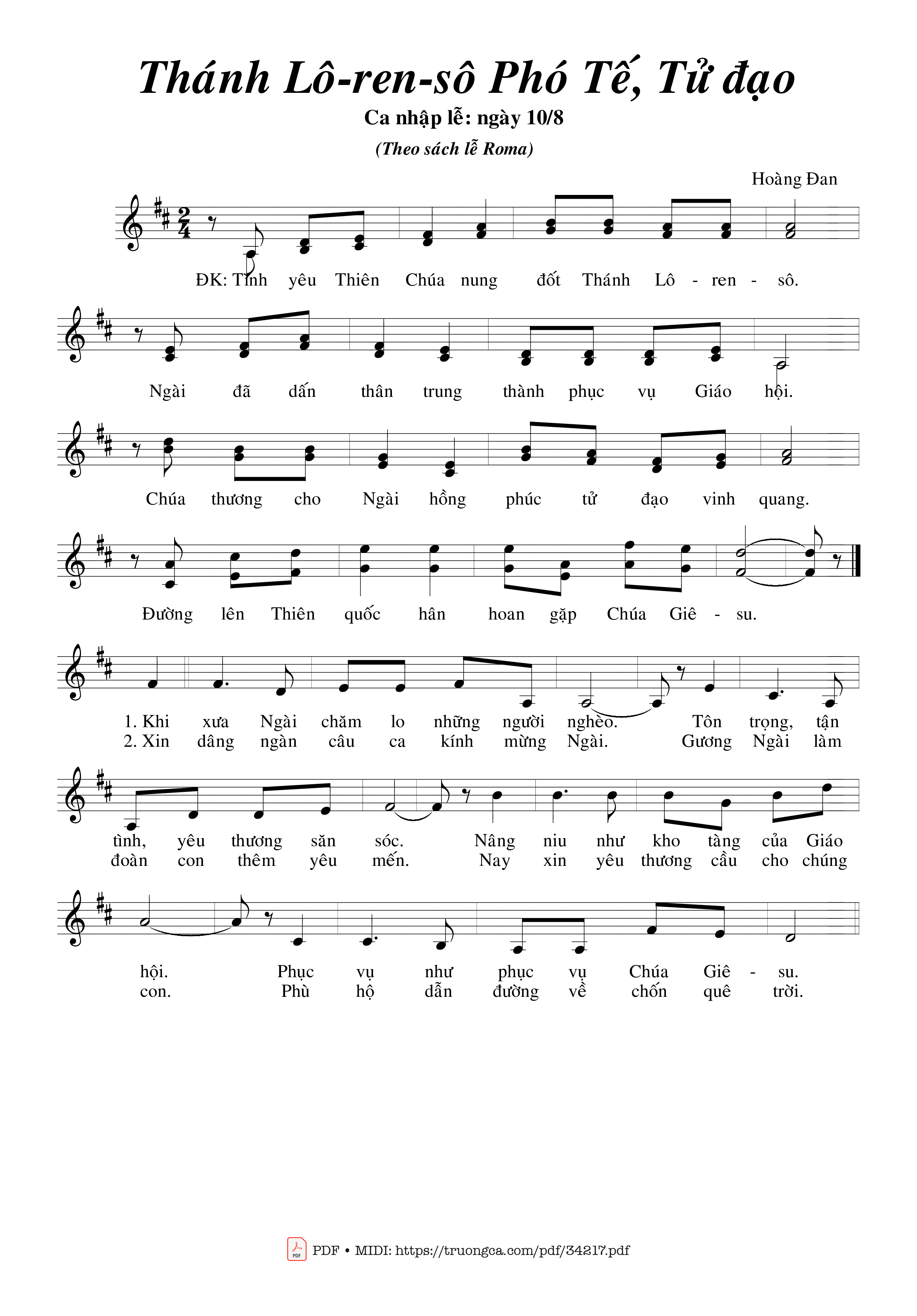 Sheet nhạc PDF bài Thánh Lôrensô Phó Tế Tử Đạo