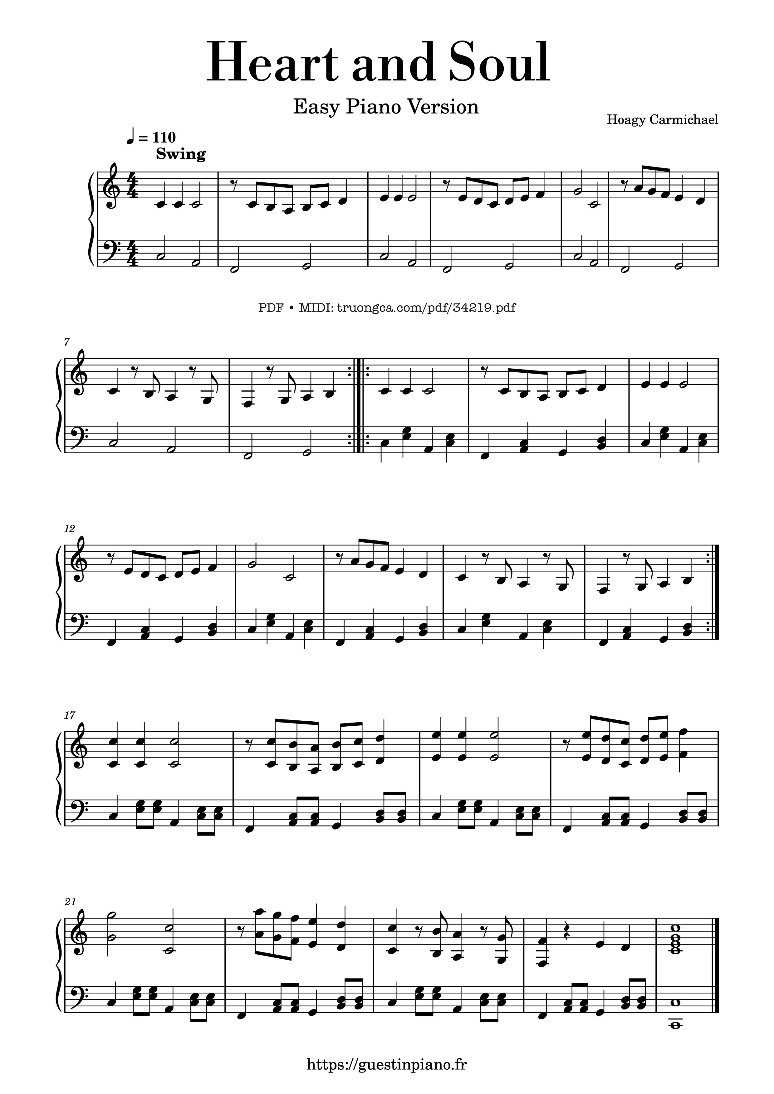 Sheet nhạc PDF bài Heart and Soul Piano Easy