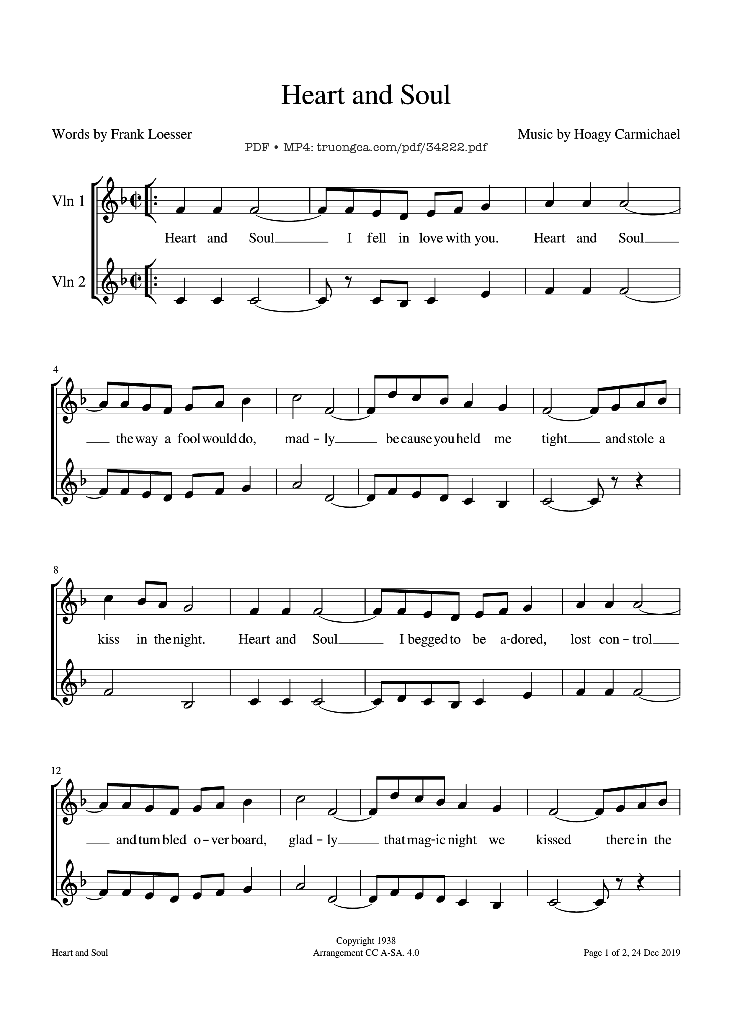 Trang 1 của Sheet nhạc PDF bài hát Heart and Soul Violin - Hoagy Carmichael