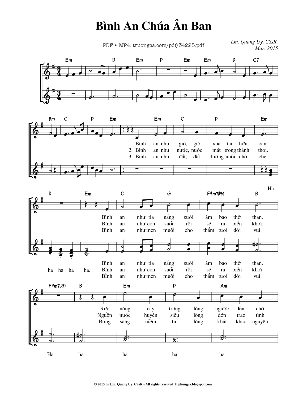 Sheet nhạc PDF bài Bình An Chúa Ân Ban