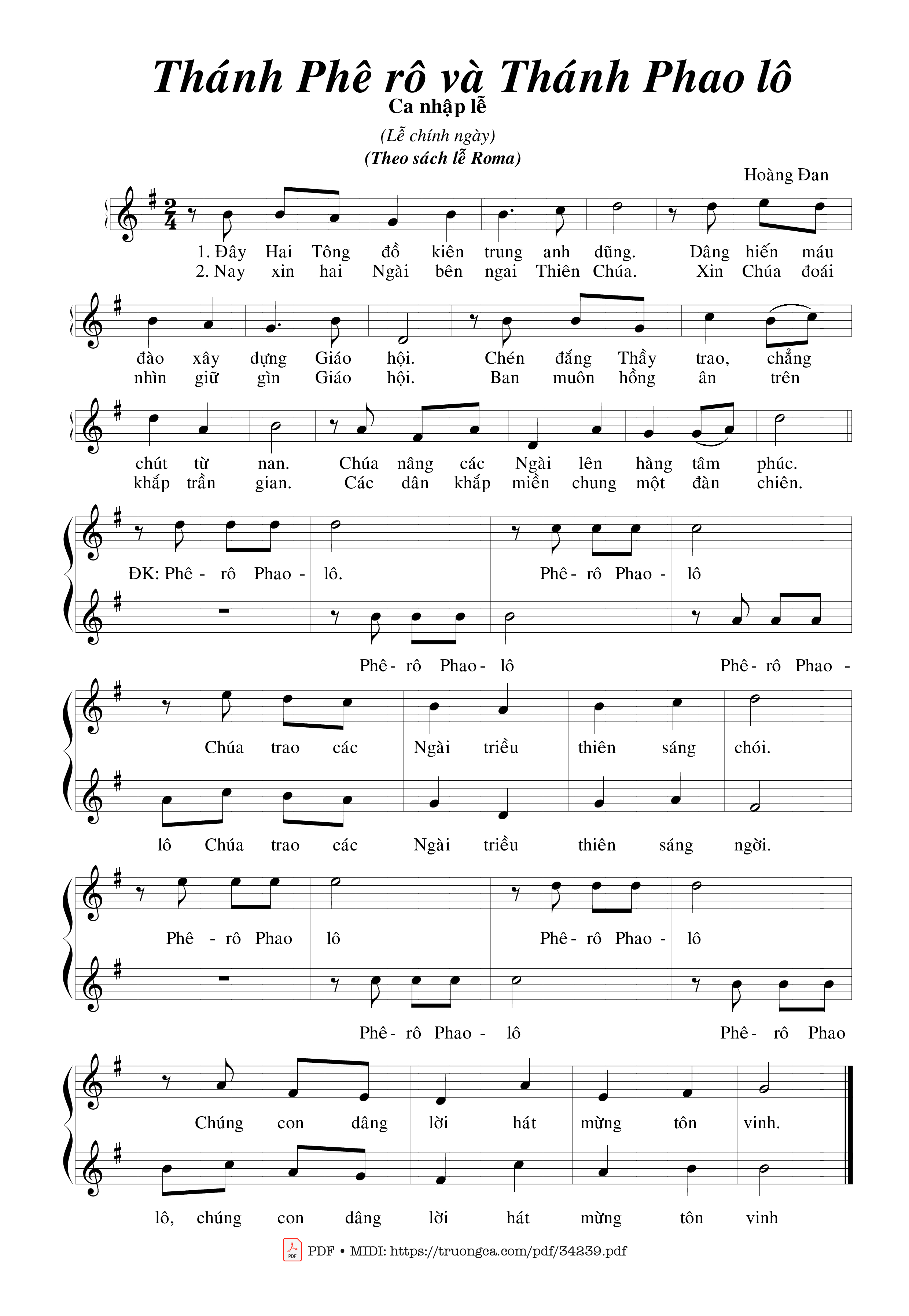 Sheet nhạc PDF bài Thánh Phêrô Và Thánh Phaolô
