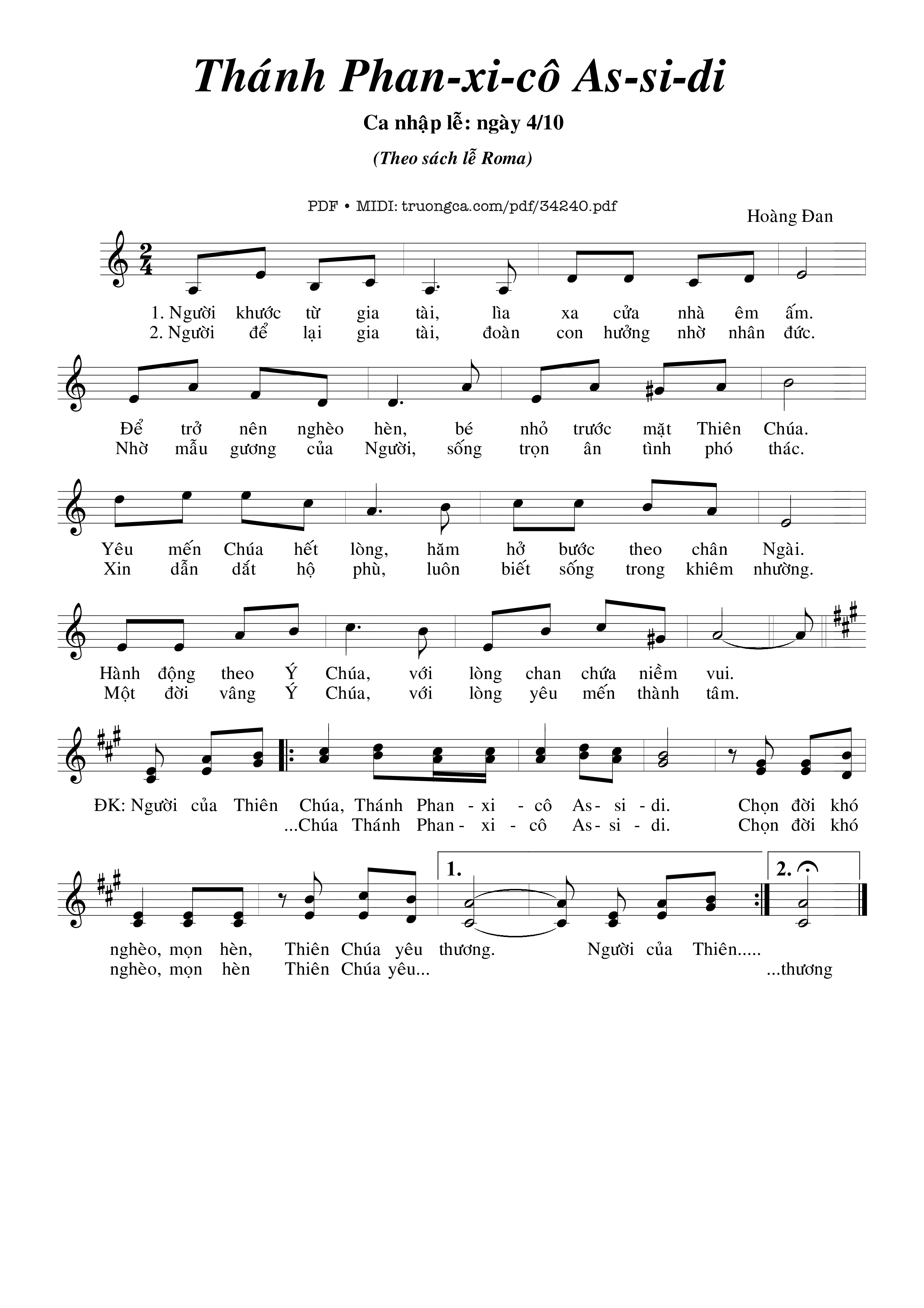 Sheet nhạc PDF bài Thánh Phanxicô Assisi