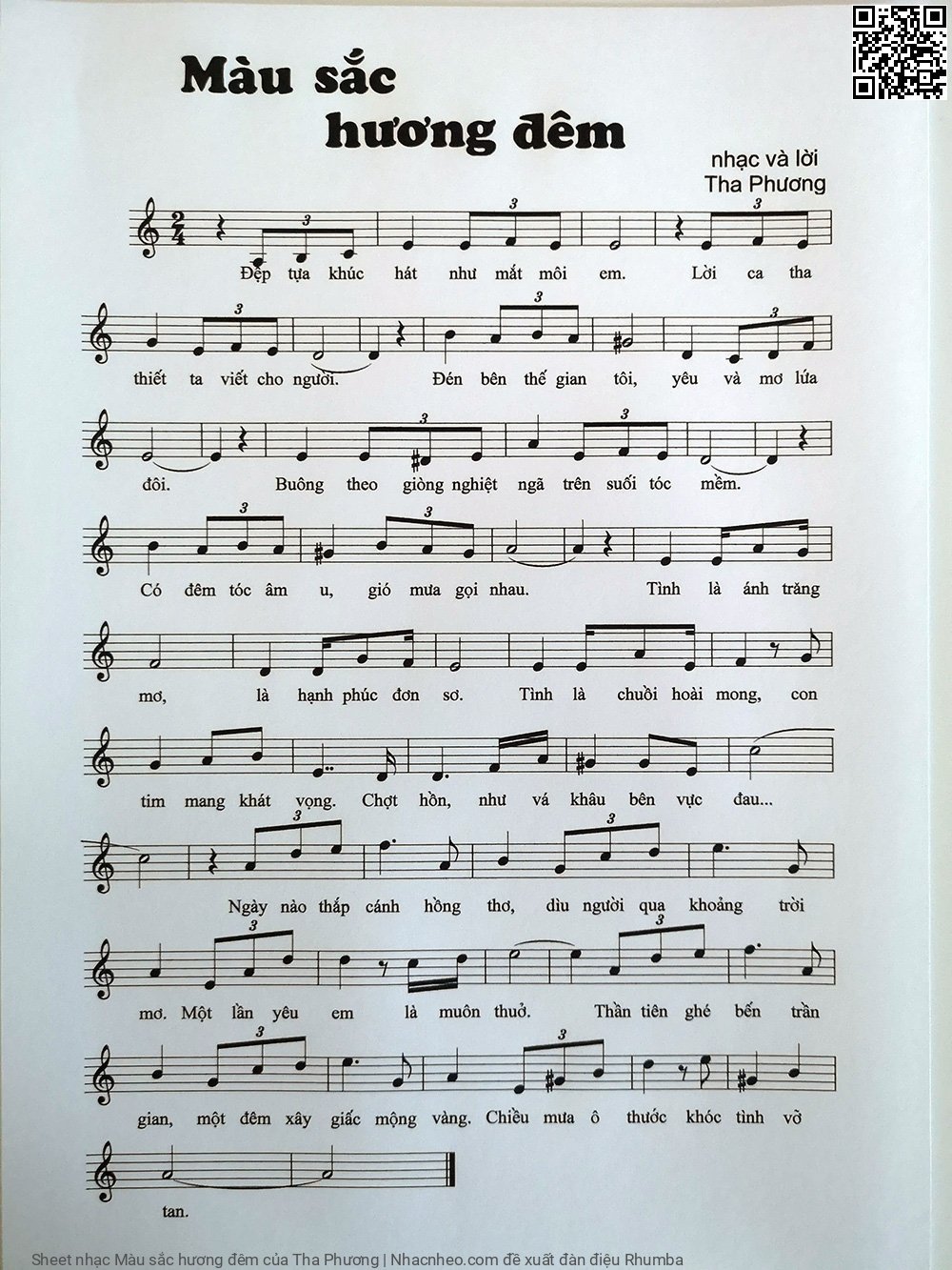 Trang 1 của Sheet nhạc PDF bài hát Màu sắc hương đêm - Tha Phương, Đẹp tựa khúc  hát như mắt môi  em. Lời ca tha  thiết ta viết cho  người Đến bên thế gian tôi yêu và mơ lứa  đôi