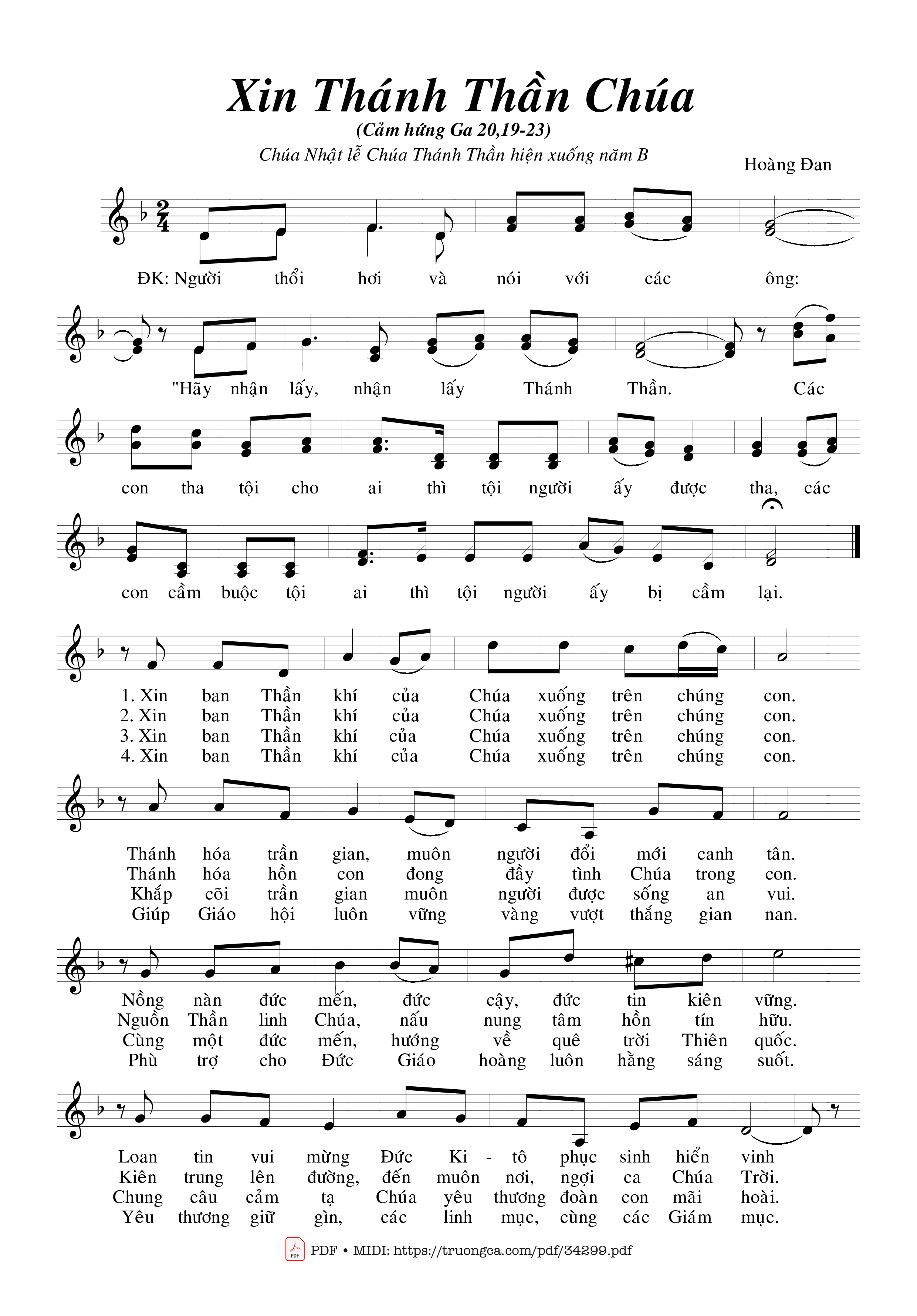 Sheet nhạc PDF bài Xin Thánh Thần Chúa