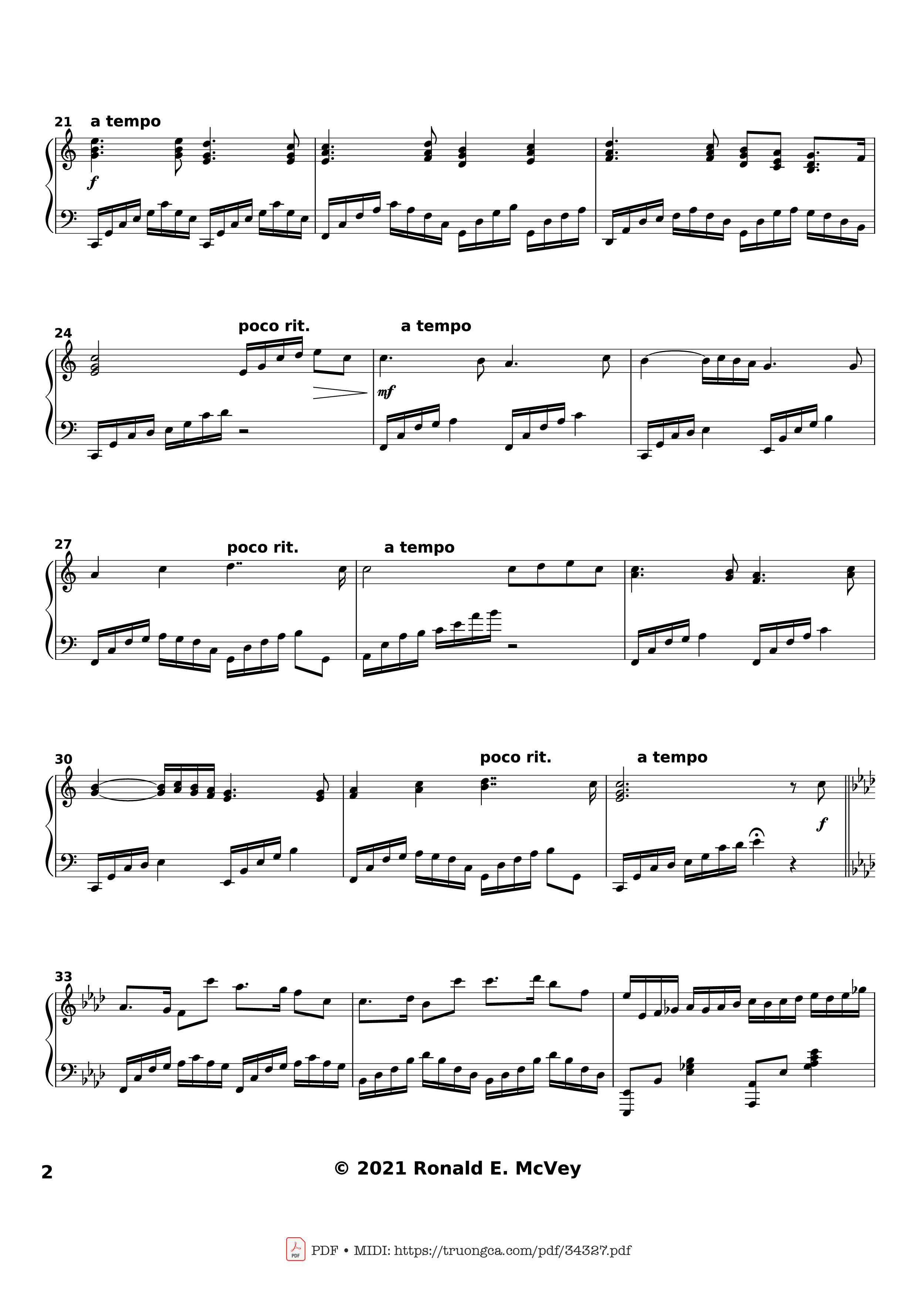 Trang 2 của Sheet nhạc PDF bài hát America the Beautiful Piano - Samuel Augustus Ward