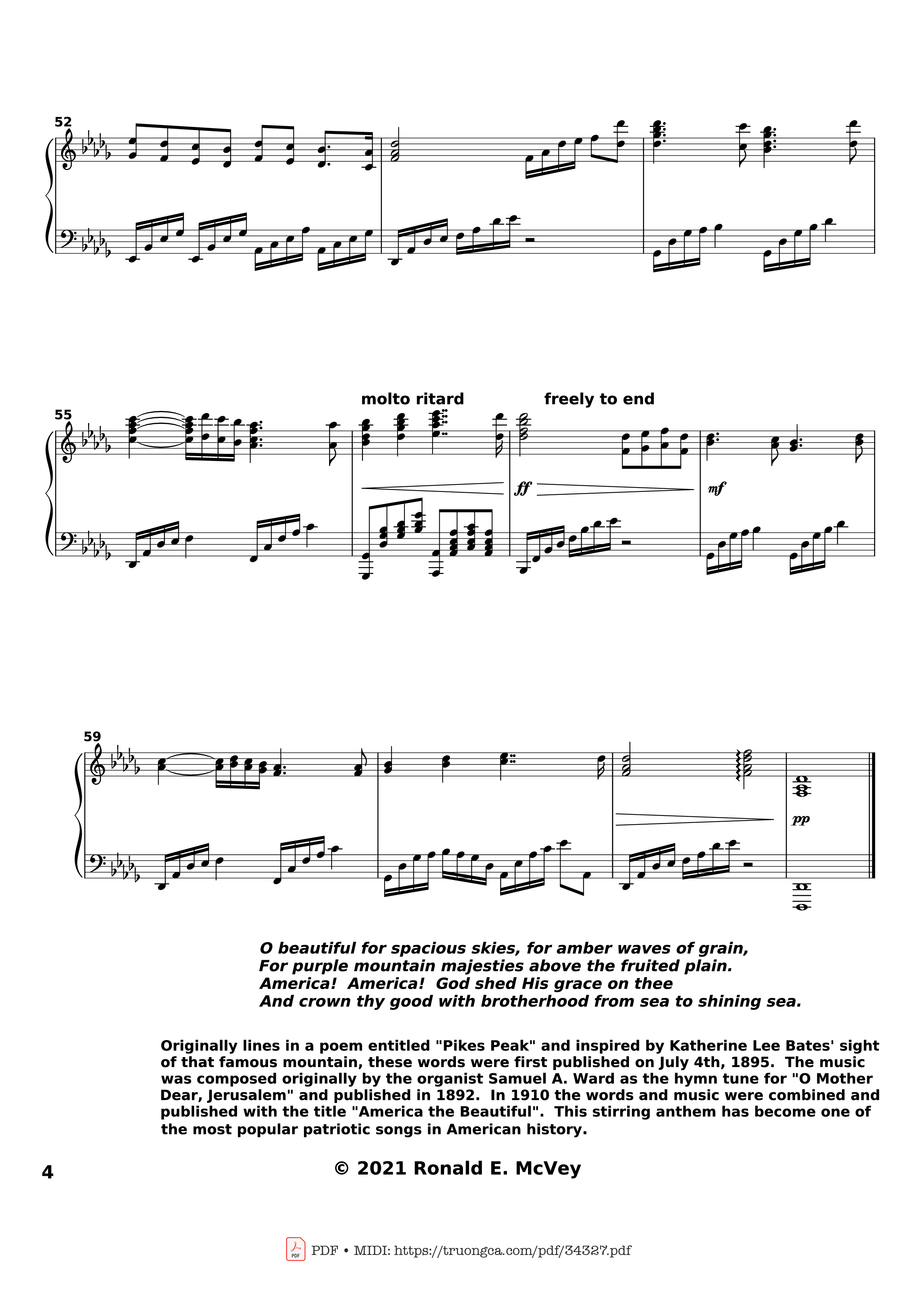 Trang 4 của Sheet nhạc PDF bài hát America the Beautiful Piano - Samuel Augustus Ward