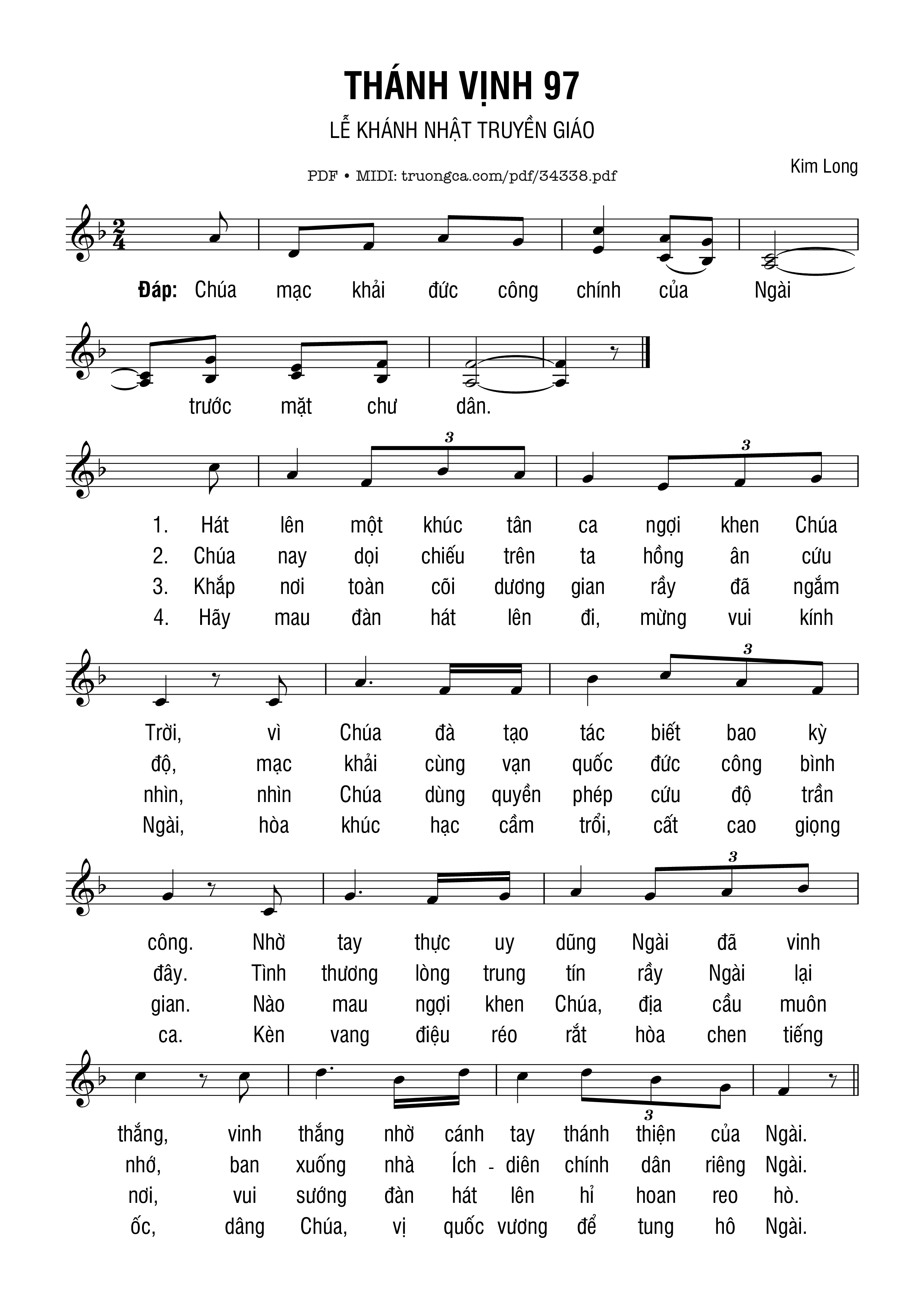 Sheet nhạc PDF bài Thánh Vịnh 97, Lễ Khánh Nhật Truyền Giáo