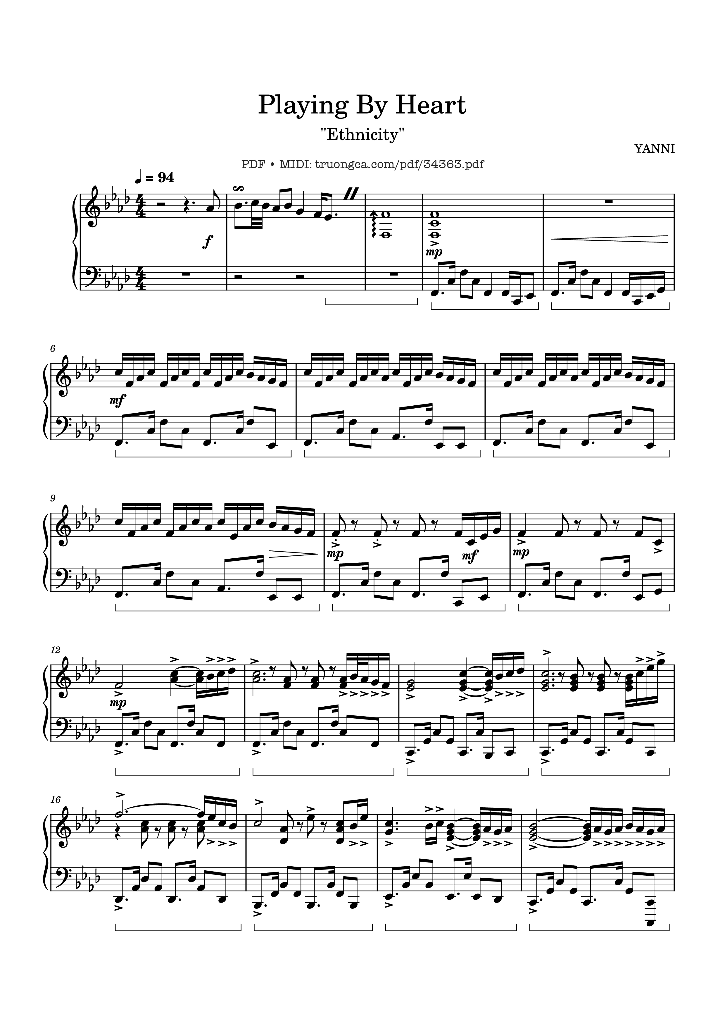 Trang 1 của Sheet nhạc PDF Piano bài hát Playing By Heart Piano - YANNI