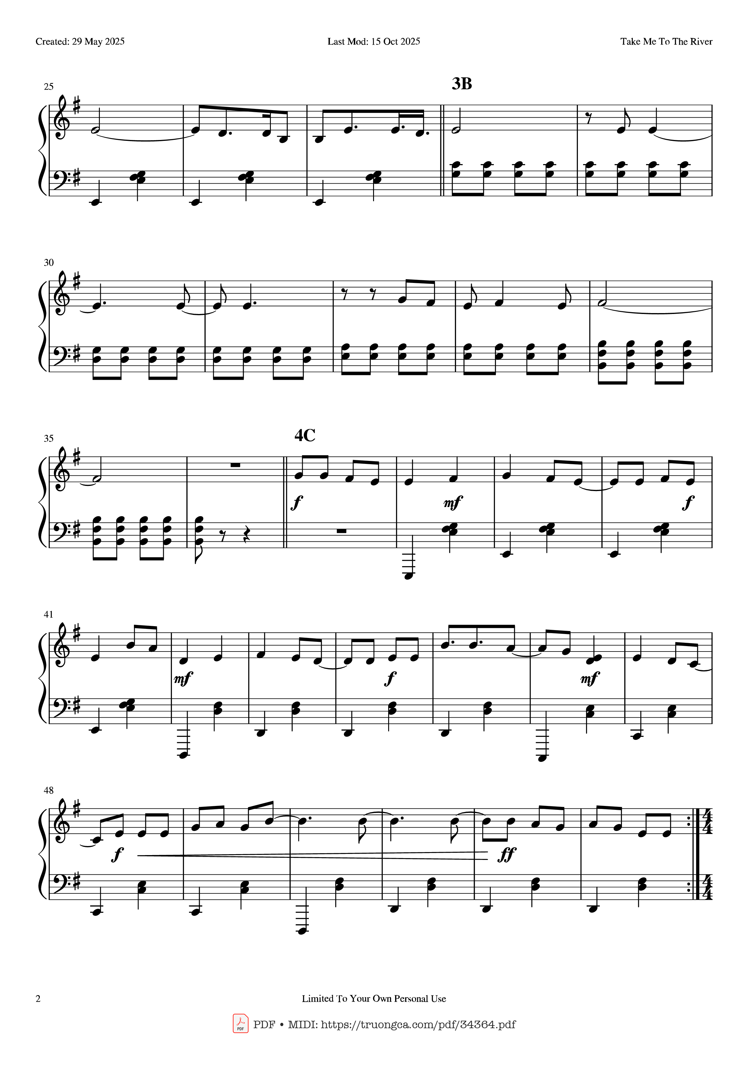 Trang 2 của Sheet nhạc PDF Piano bài hát Take Me To The River Piano - Kaleida