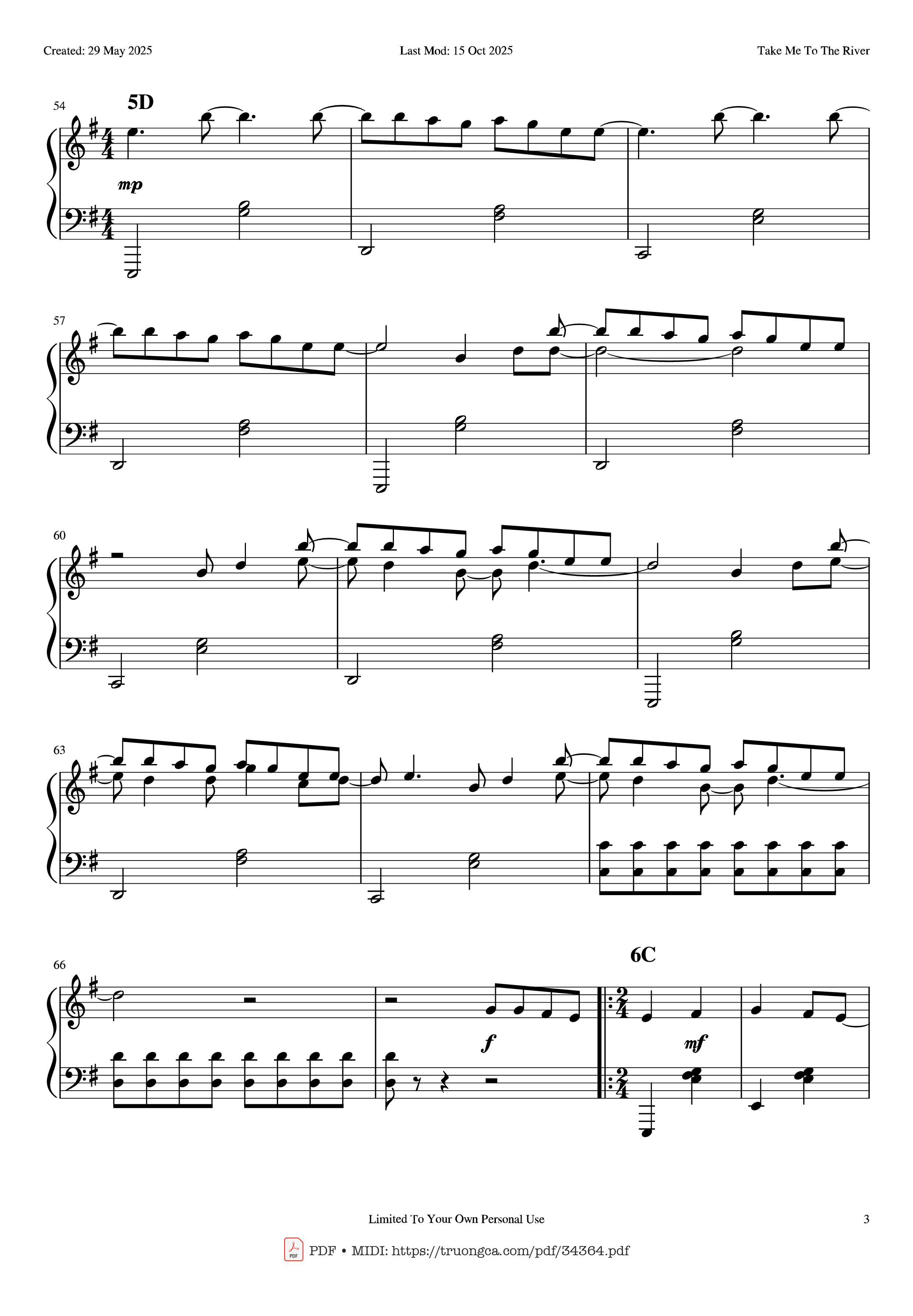 Trang 3 của Sheet nhạc PDF Piano bài hát Take Me To The River Piano - Kaleida