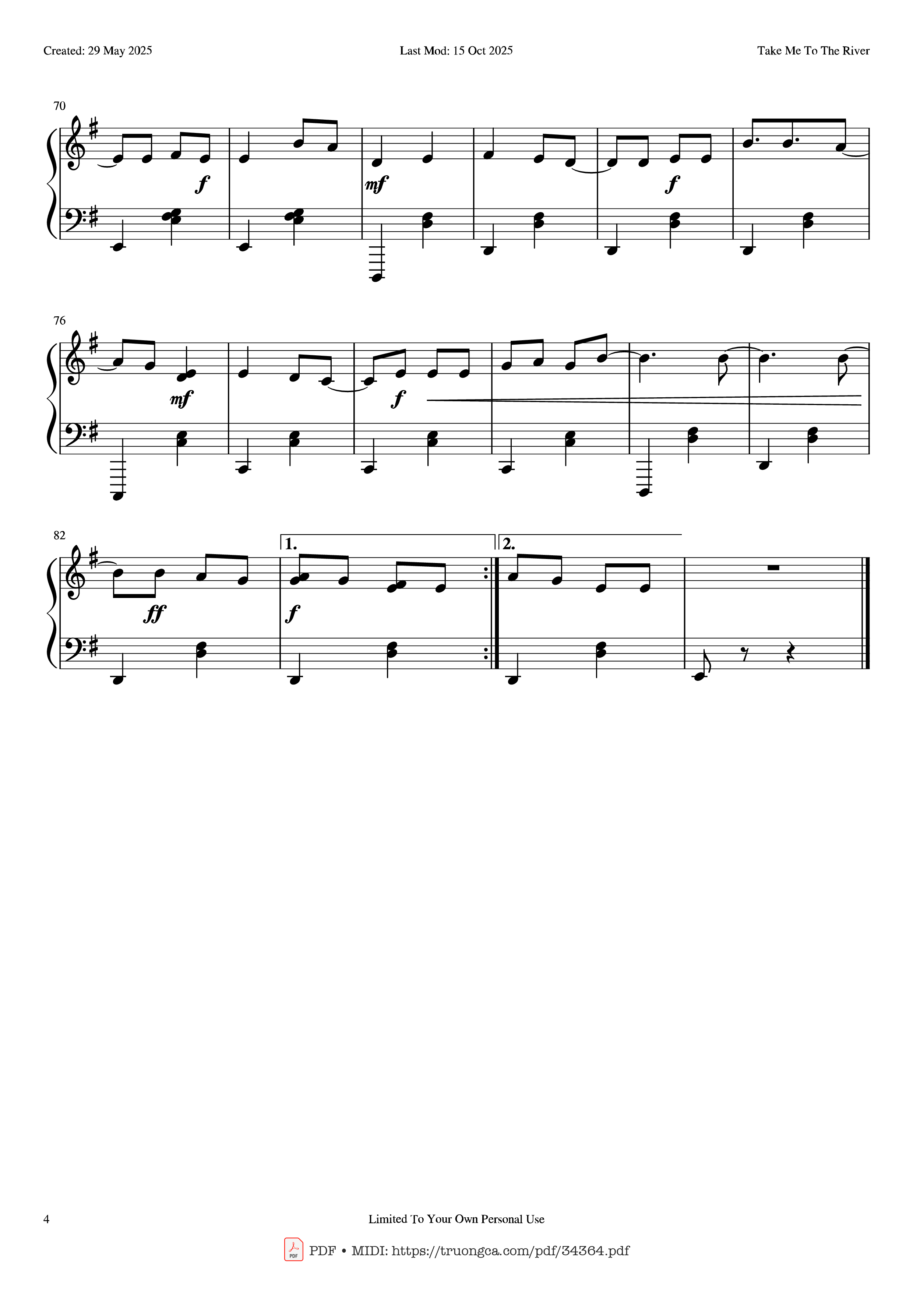Trang 4 của Sheet nhạc PDF Piano bài hát Take Me To The River Piano - Kaleida