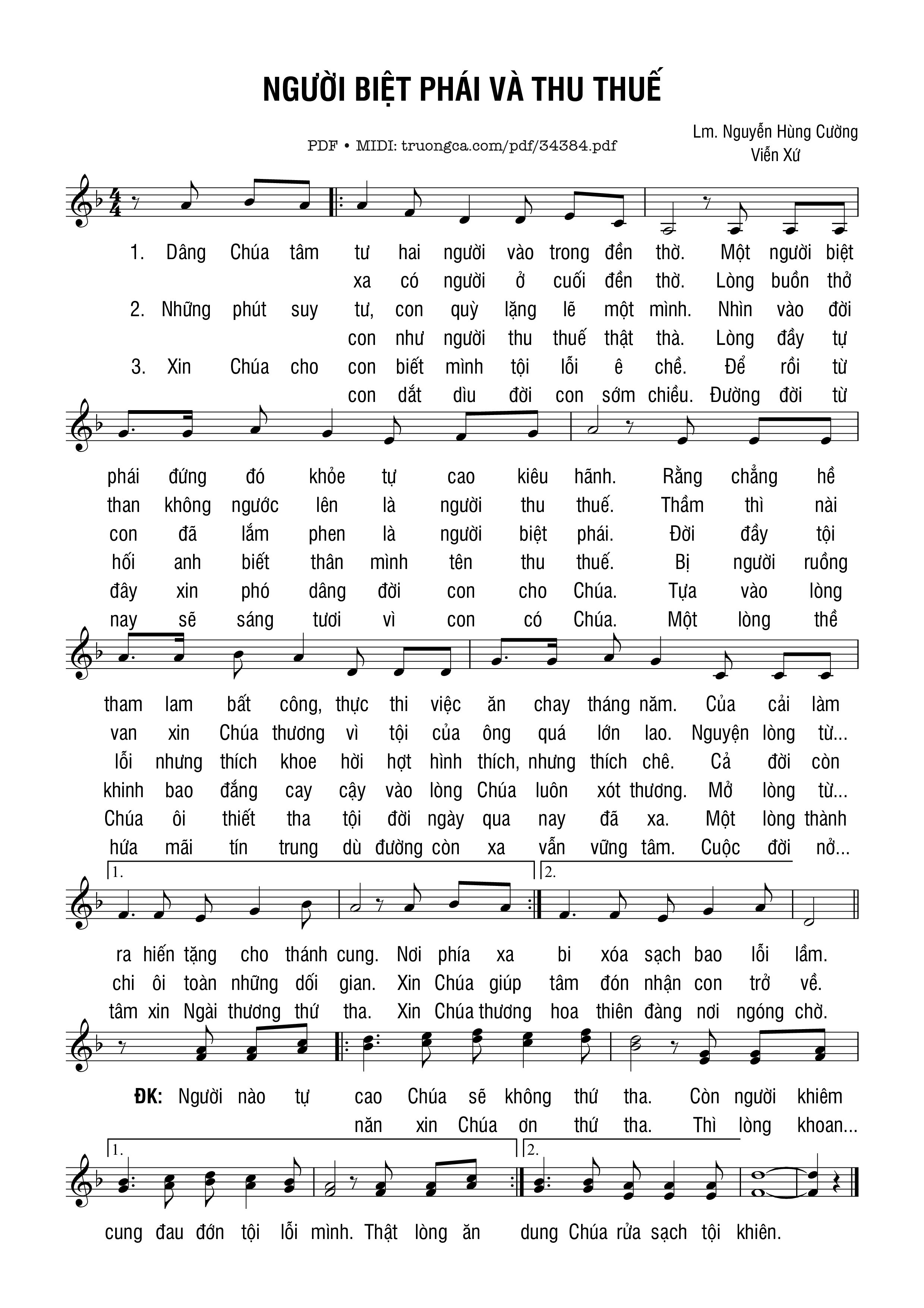 Sheet nhạc PDF bài Người Biệt Phái Và Thu Thuế