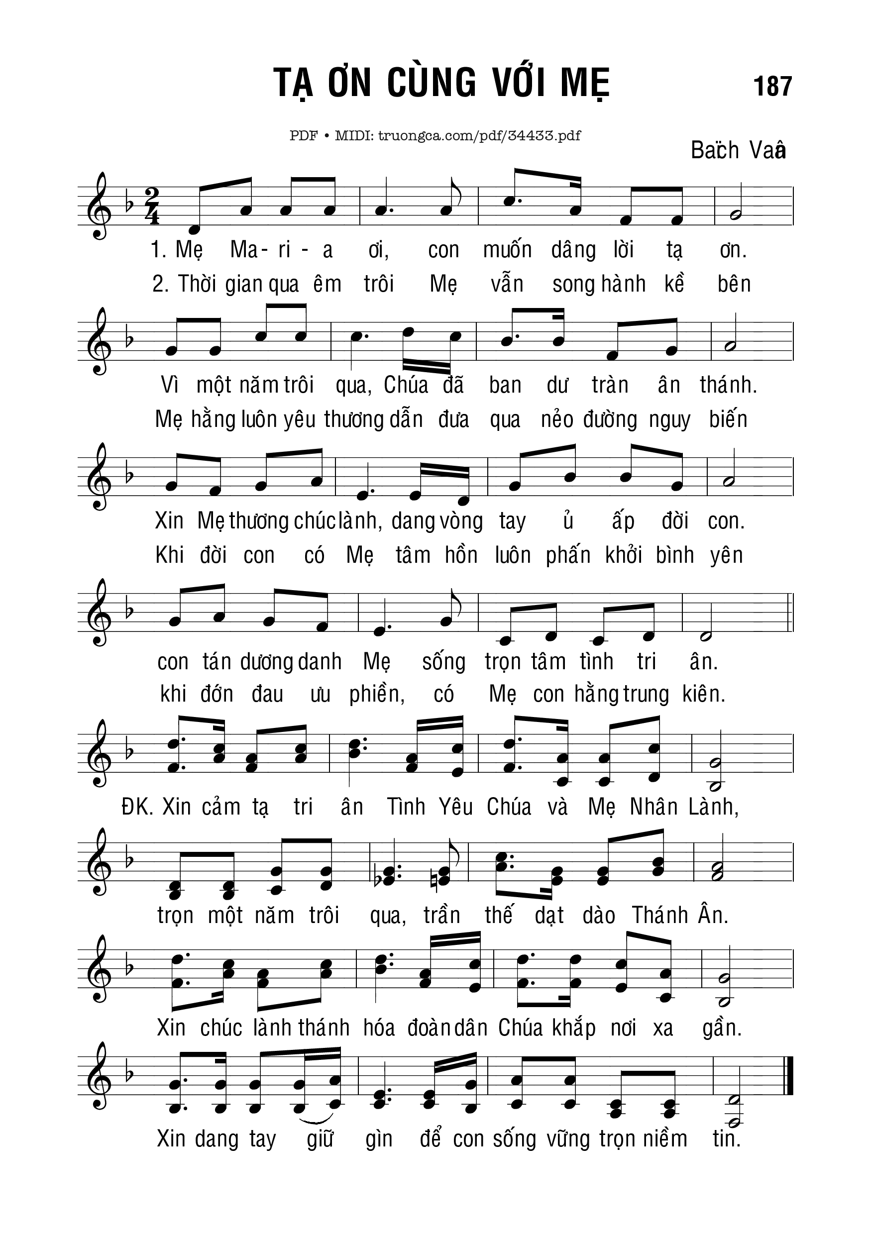 Sheet nhạc PDF bài Tạ Ơn Cùng Với Mẹ