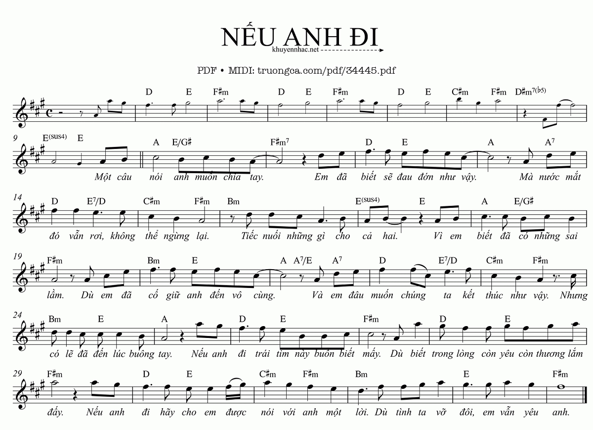 Sheet nhạc PDF bài Nếu anh đi - Khắc Hưng