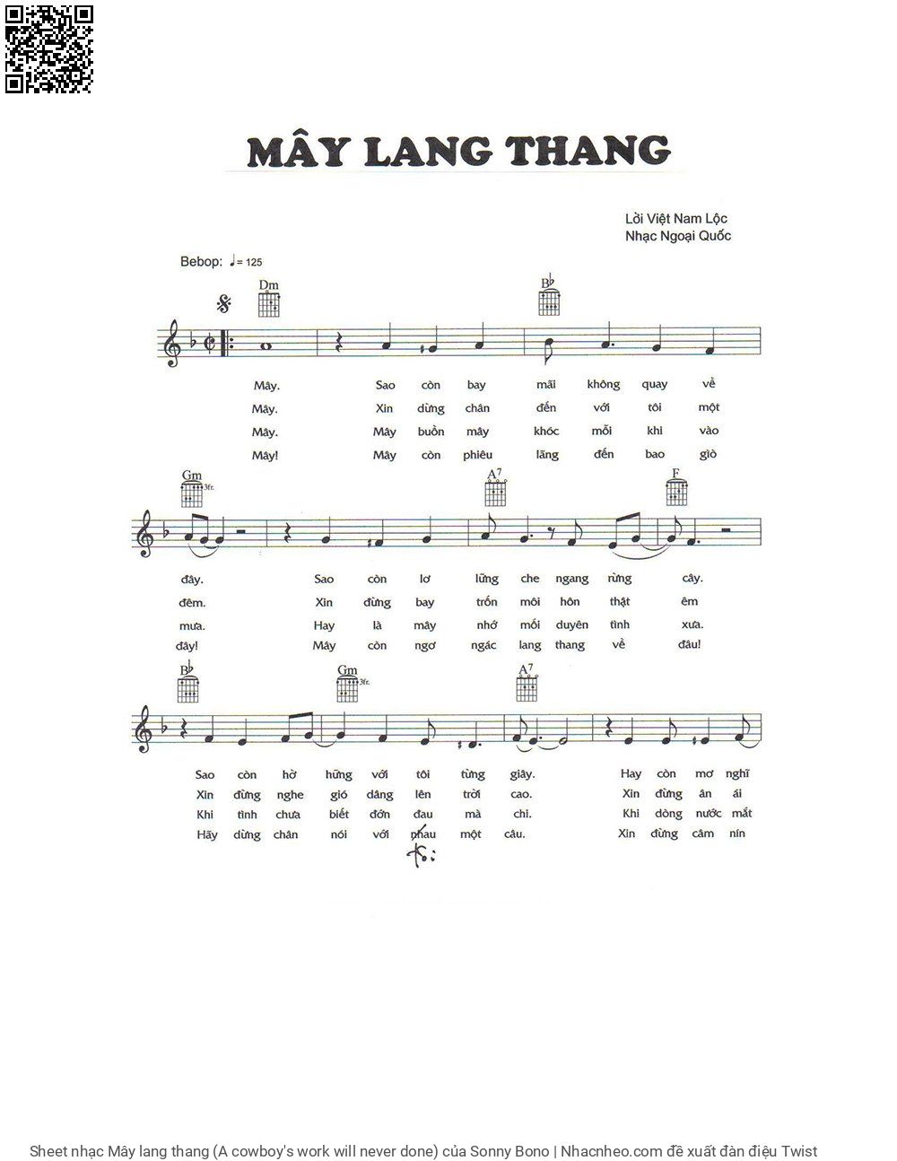 Trang 1 của Sheet nhạc PDF bài hát Mây lang thang (A cowboy