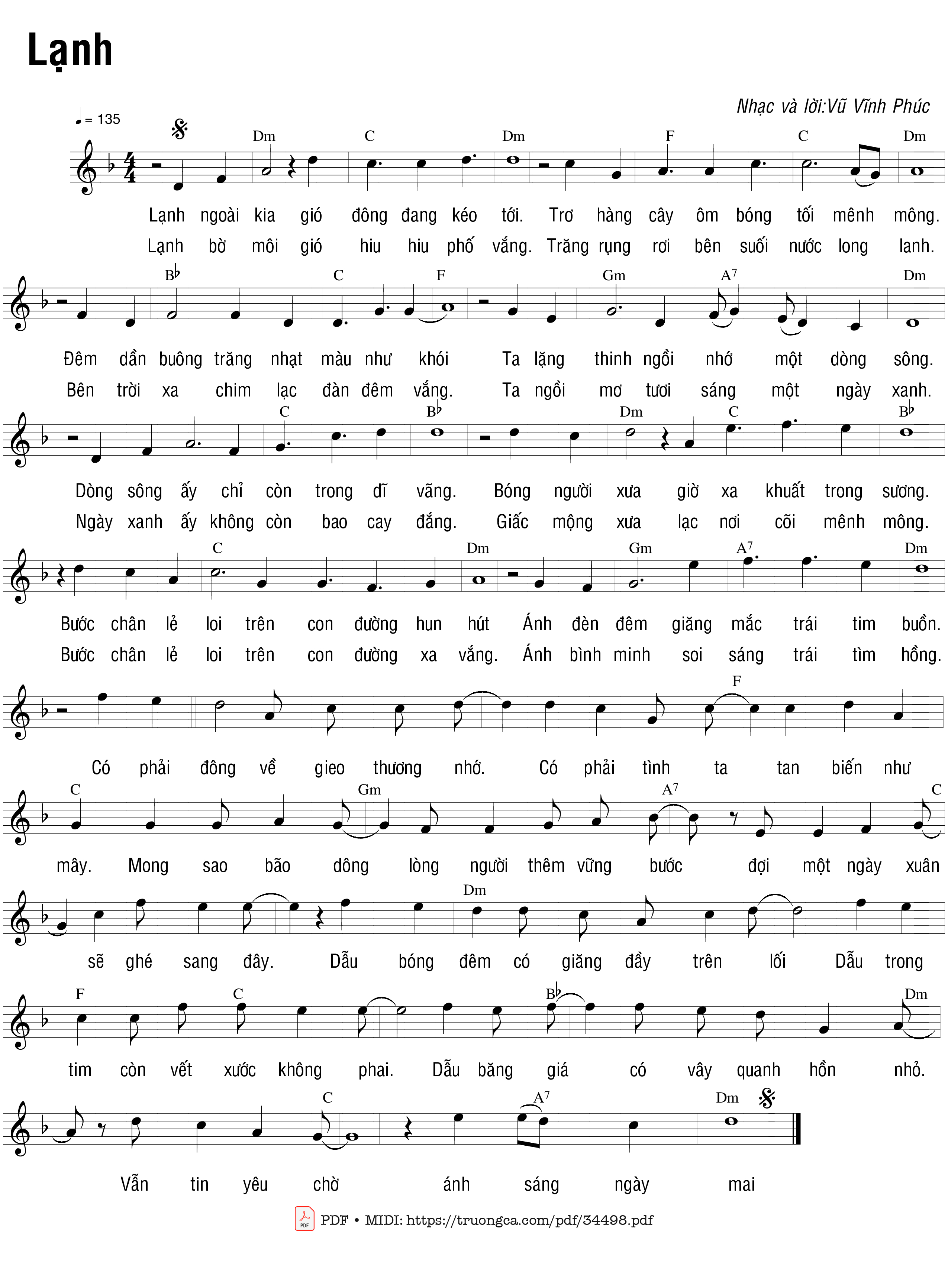 Sheet nhạc PDF bài Lạnh - Vũ Vĩnh Phúc