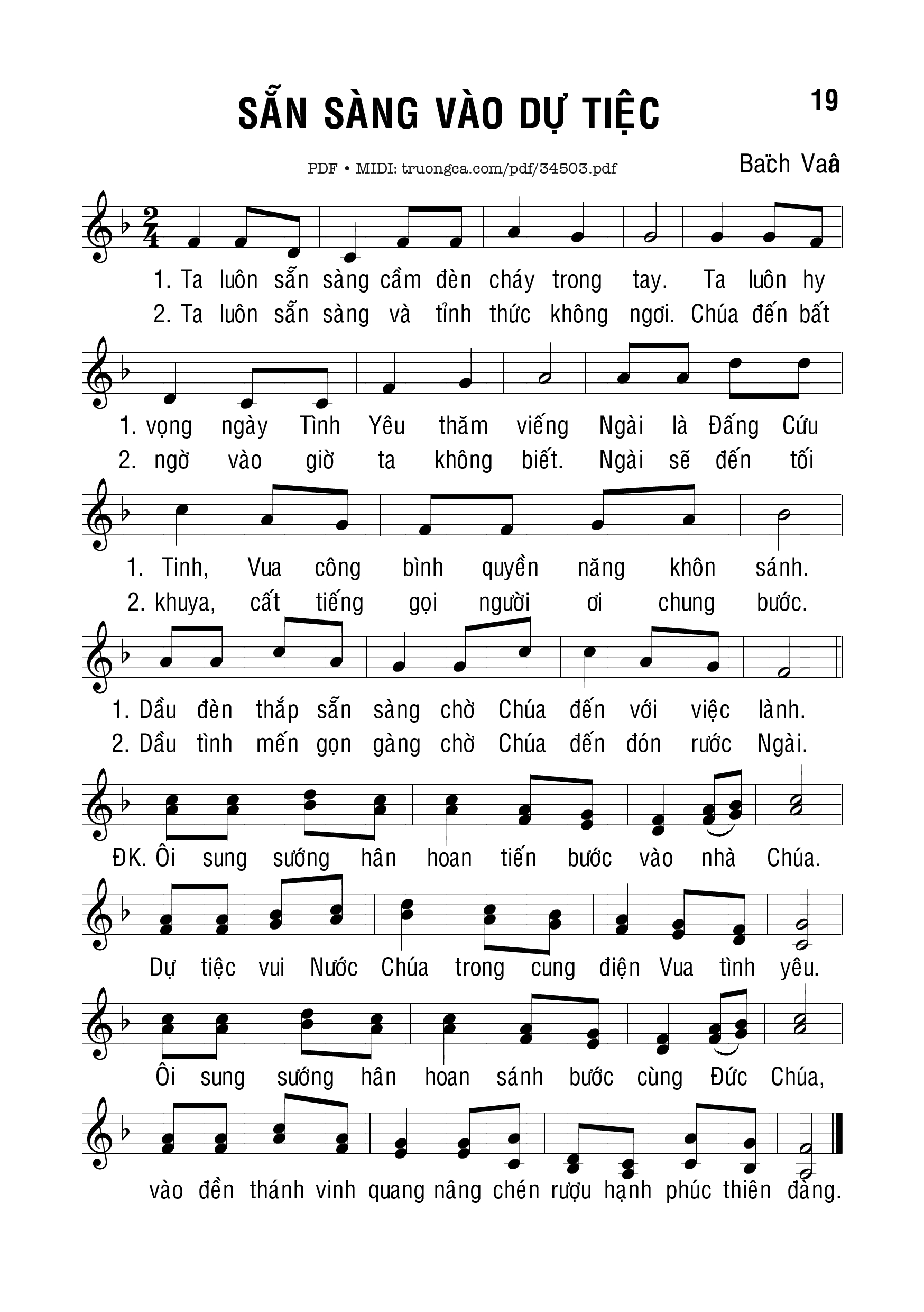 Trang 1 của Sheet nhạc PDF bài hát Sẵn Sàng Vào Dự Tiệc - Bạch Vân