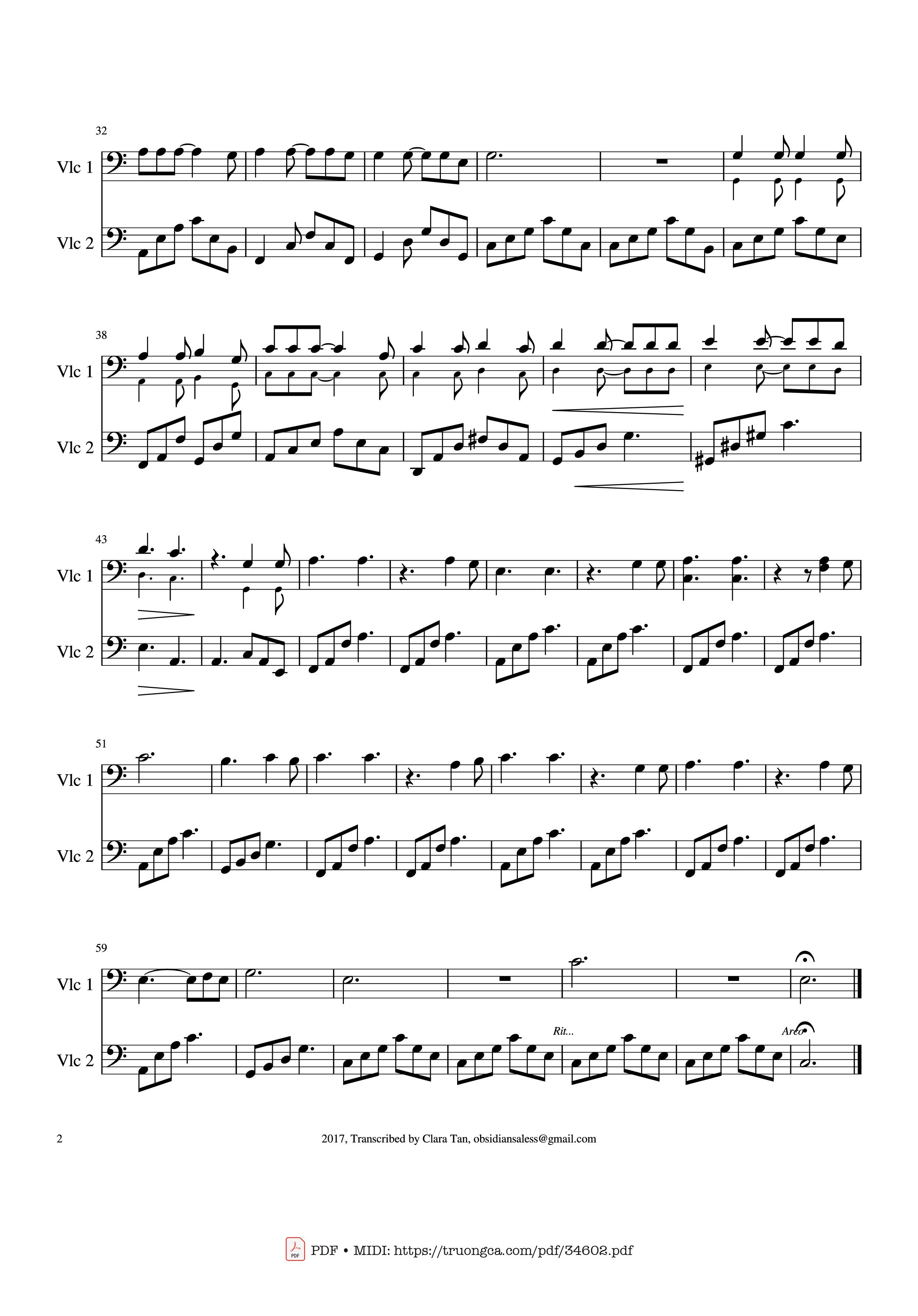 Trang 2 của Sheet nhạc PDF bài hát Hallelujah For 2 cellos - Leonard Cohen