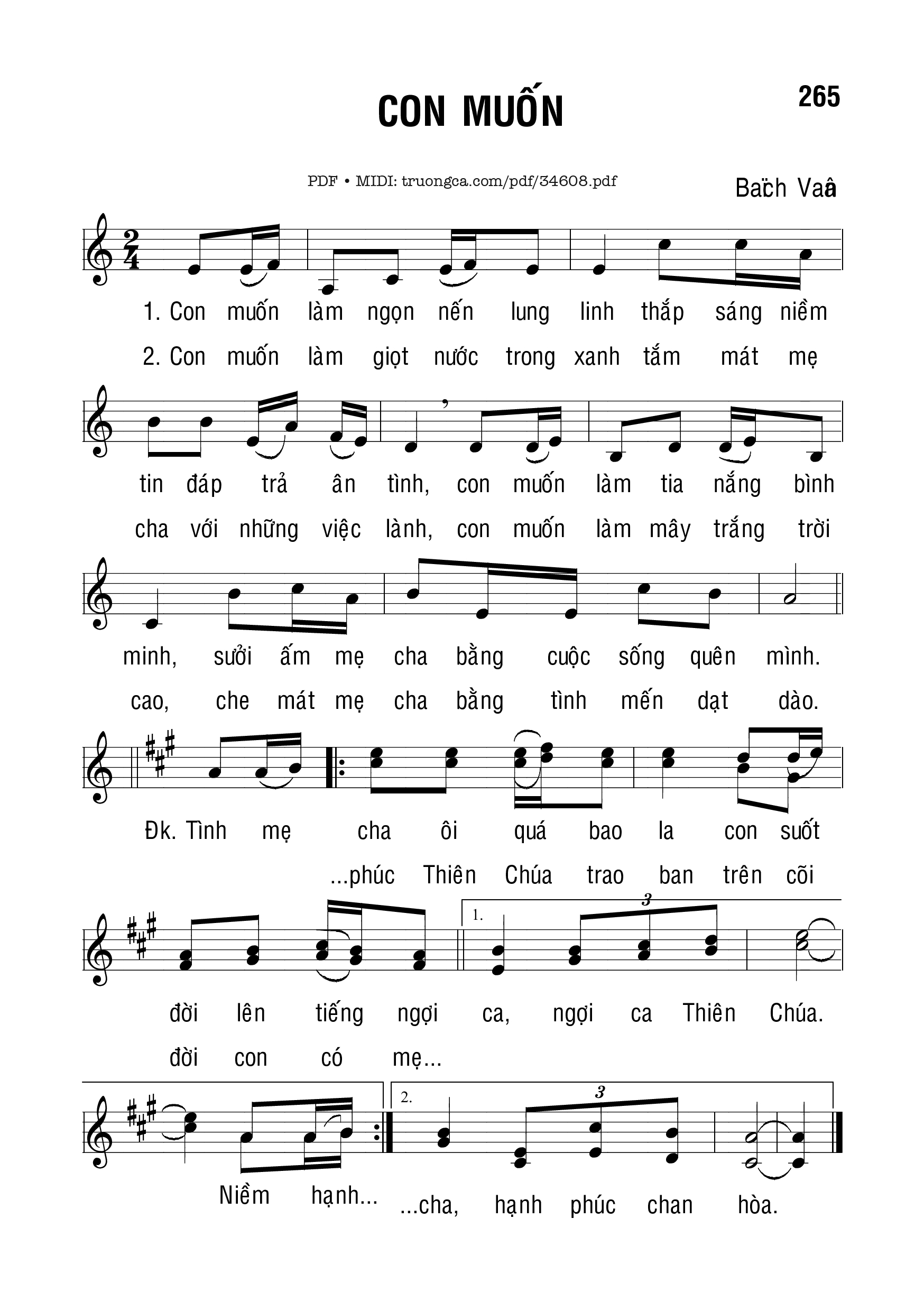 Sheet nhạc PDF bài Con Muốn - Bạch Vân