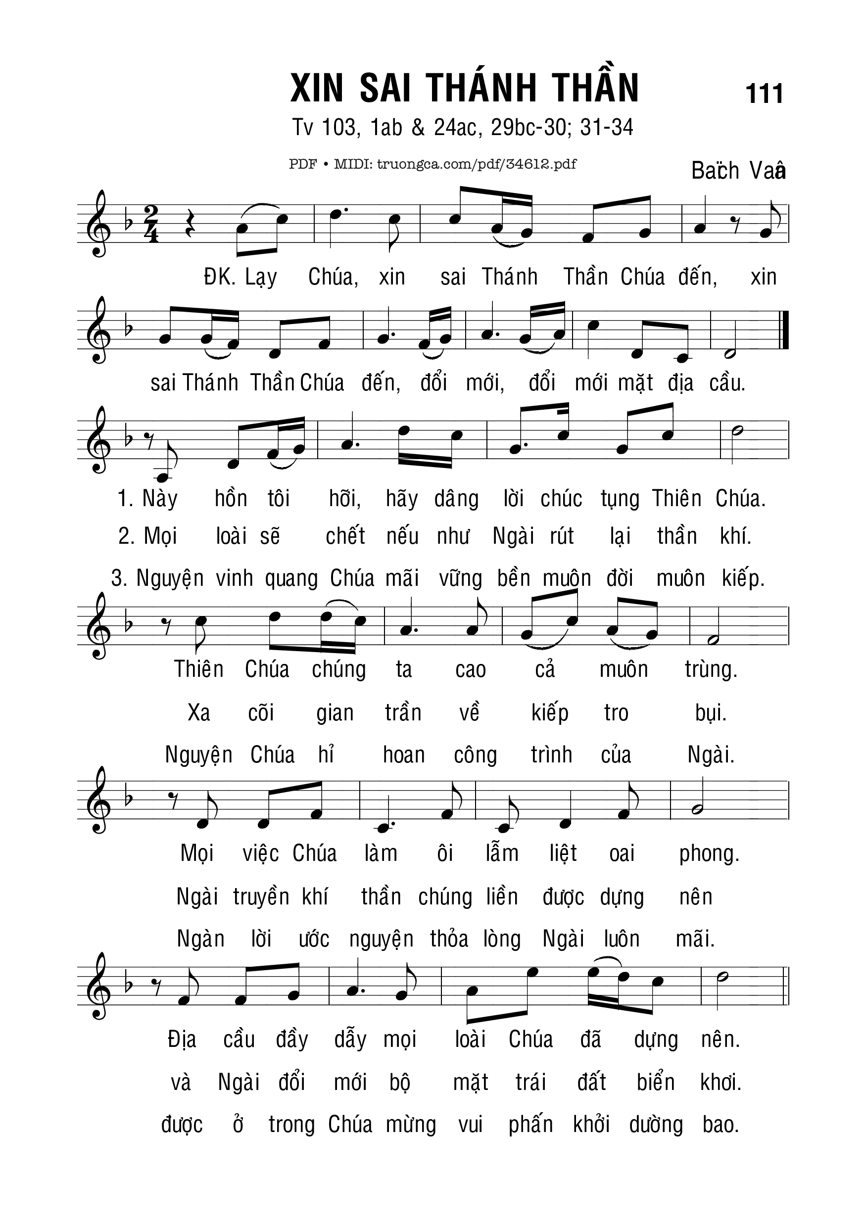 Sheet nhạc PDF bài Xin Sai Thánh Thần