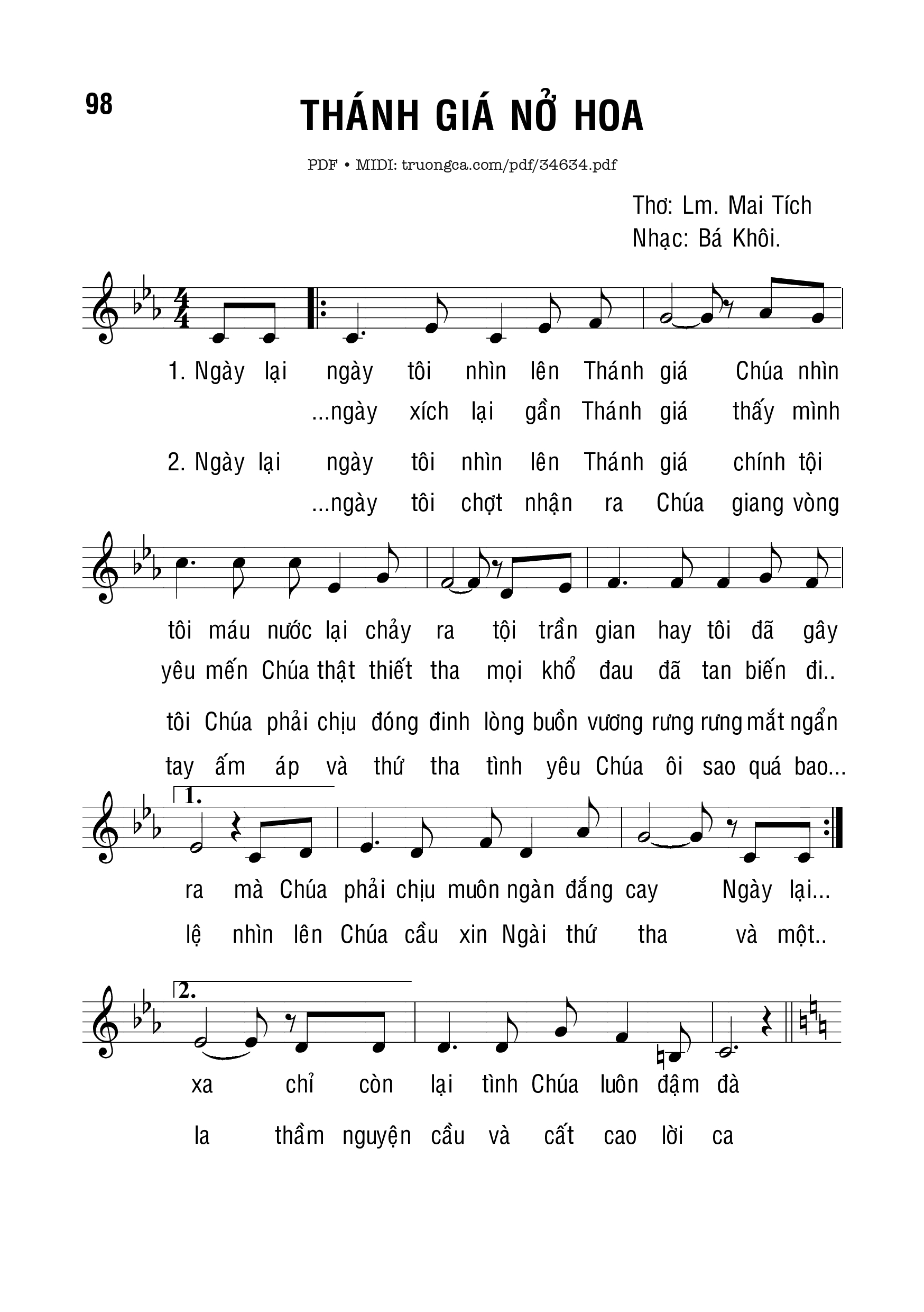 Sheet nhạc PDF bài Thánh Giá Nở Hoa - Bá Khôi - Thơ: Lm. Mai Tích