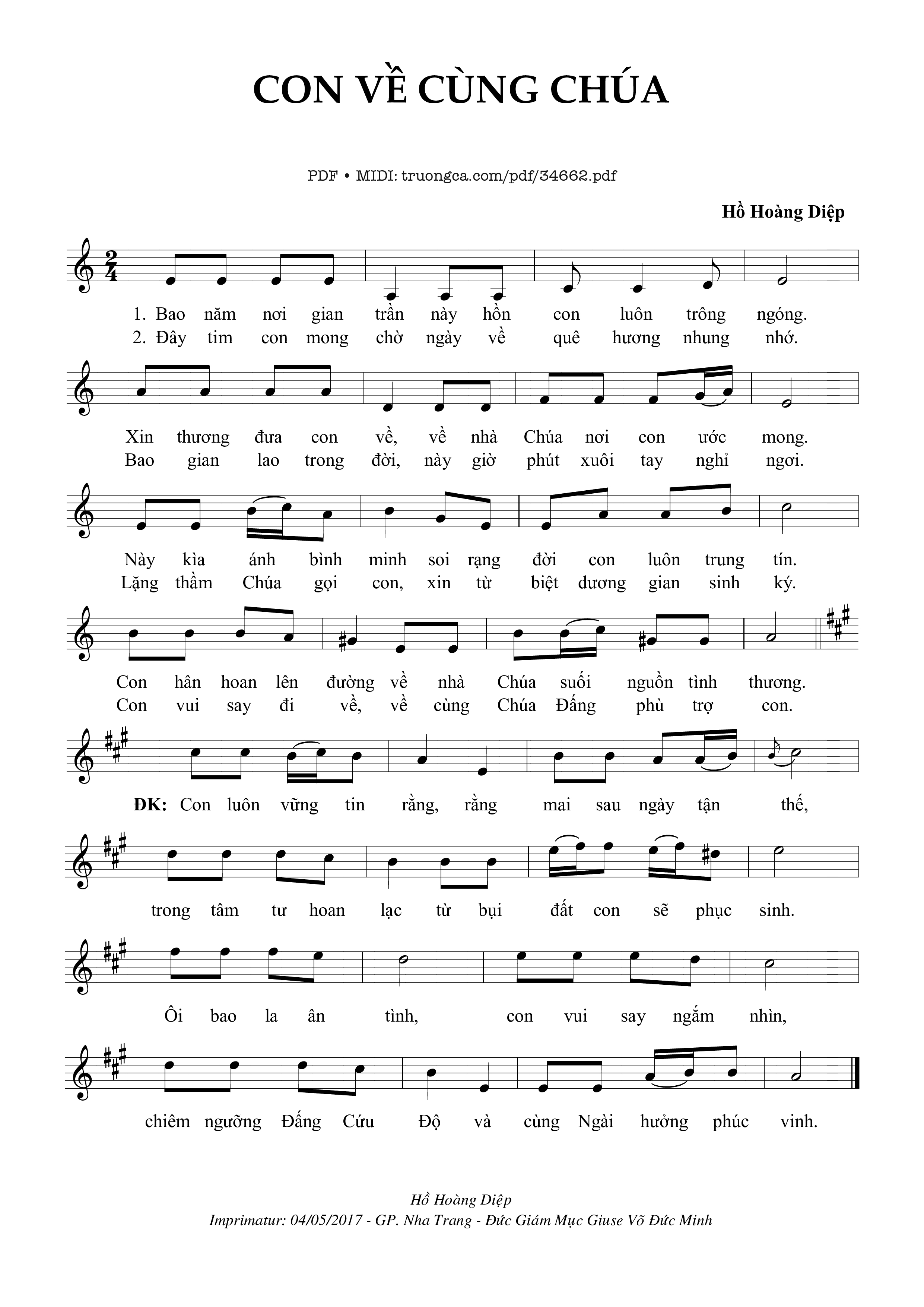 Sheet nhạc PDF bài Con Về Cùng Chúa