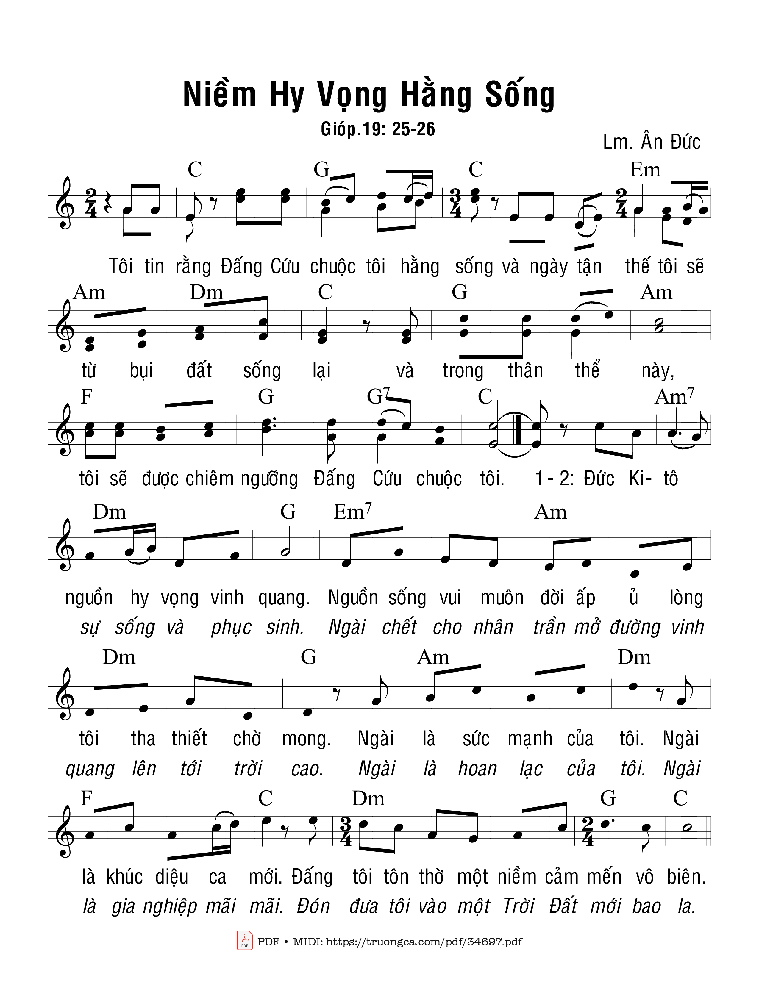 Trang 1 của Sheet nhạc PDF bài hát Niềm Hy Vọng Hằng Sống - Ân Đức
