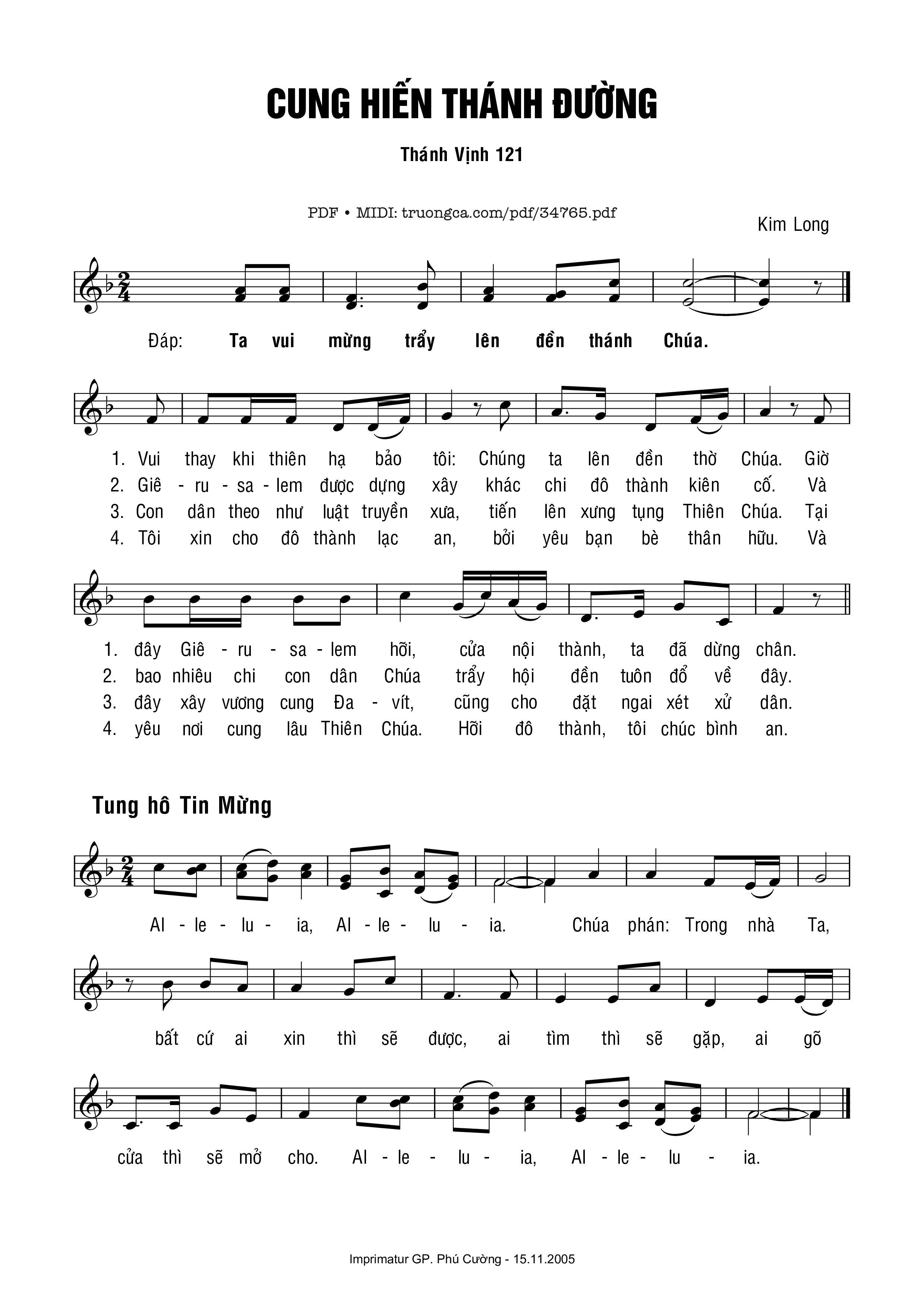 Sheet nhạc PDF bài Thánh Vịnh 121, Lễ Cung Hiến Thánh Đường