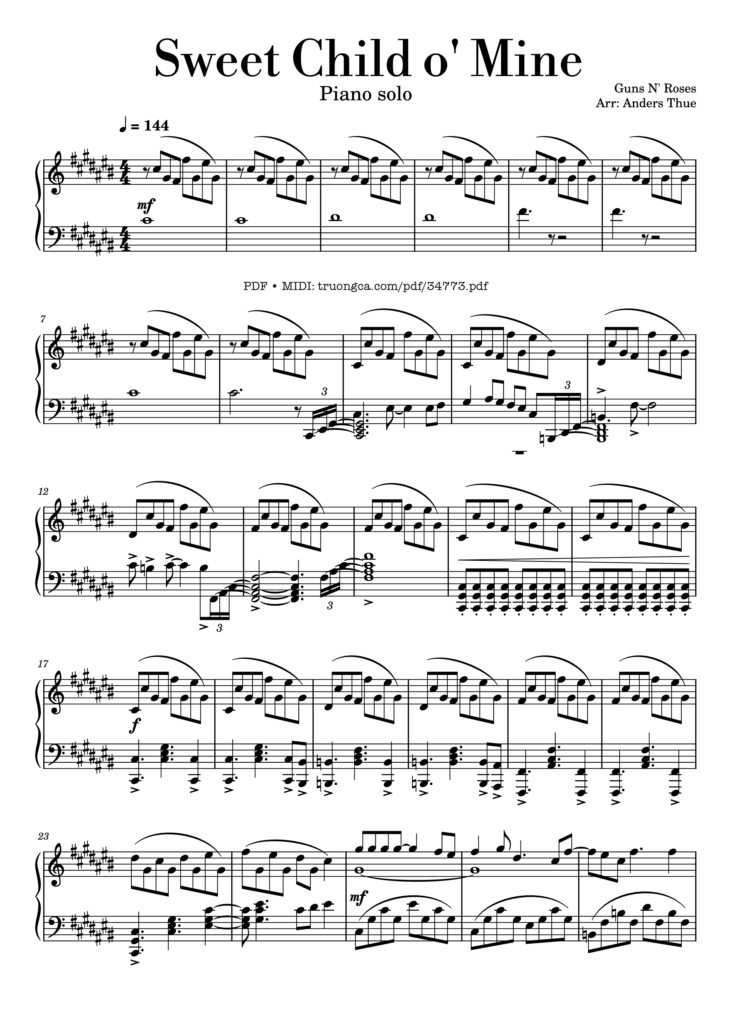 Sheet nhạc PDF bài Sweet Child o' Mine Piano solo