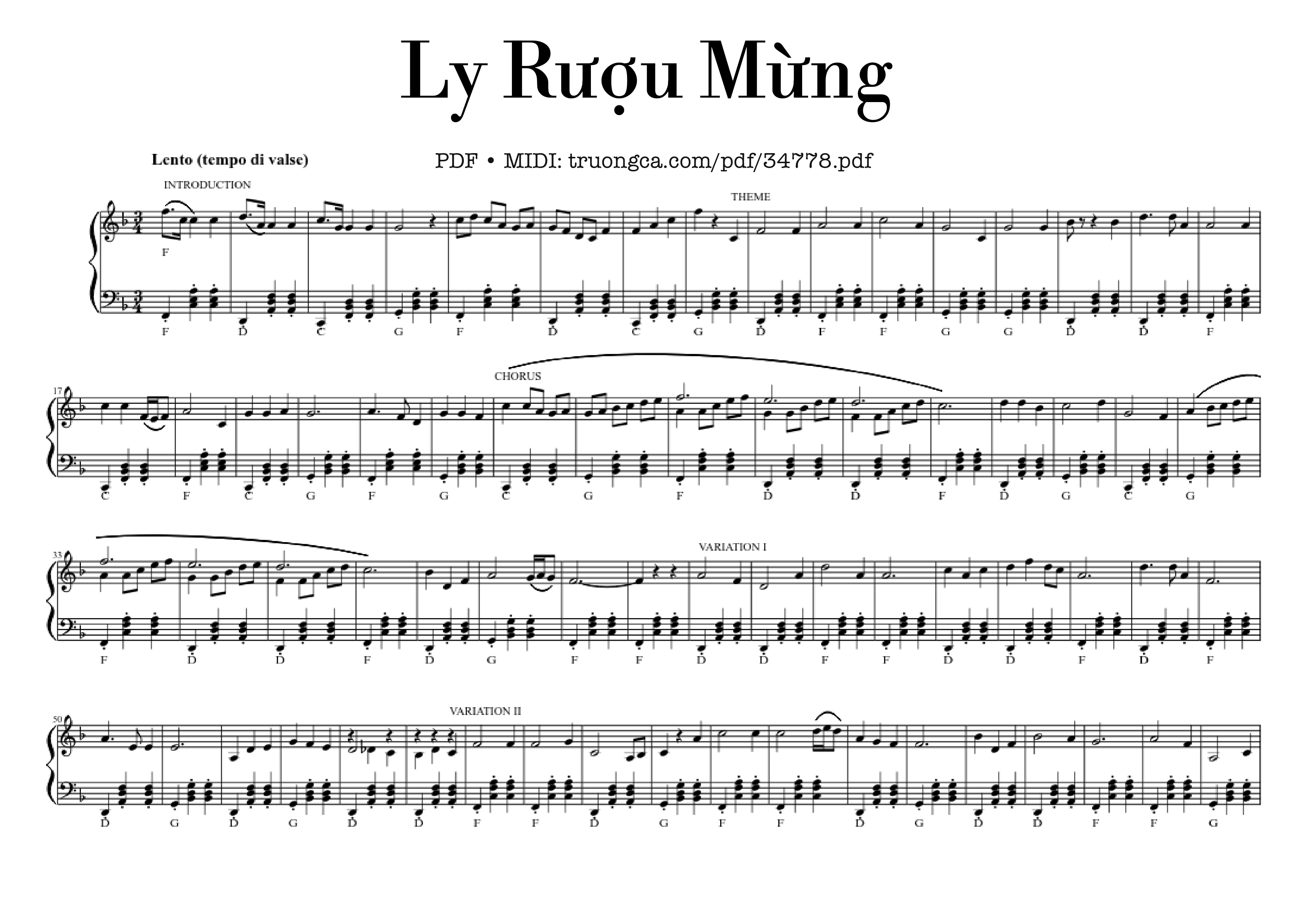Sheet nhạc PDF bài Ly Rượu Mừng Piano