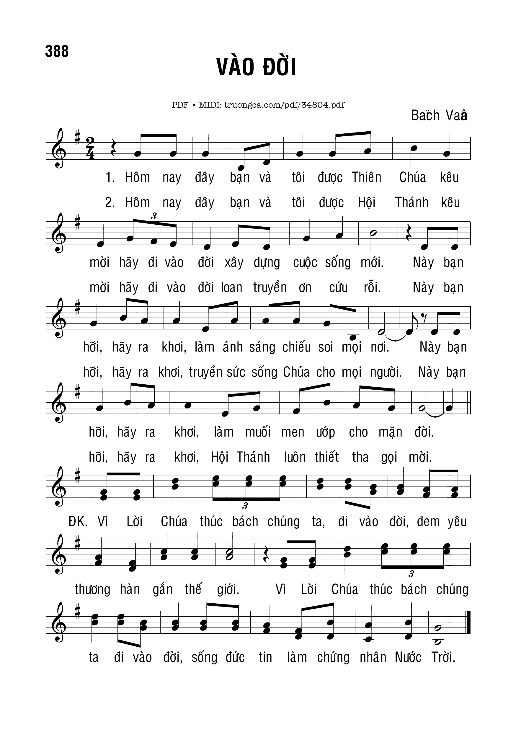 Sheet nhạc PDF bài Vào Đời - Bạch Vân