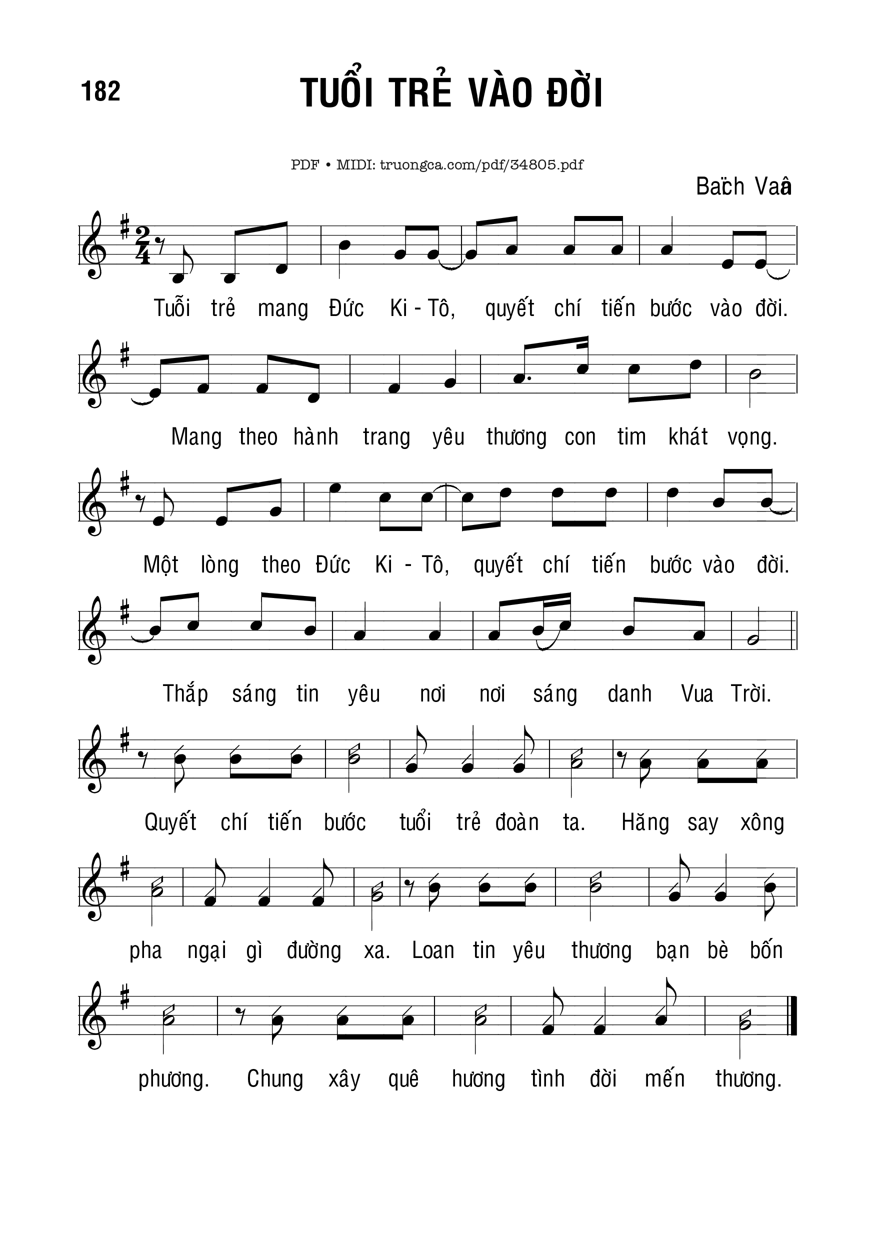 Sheet nhạc PDF bài Tuổi Trẻ Vào Đời