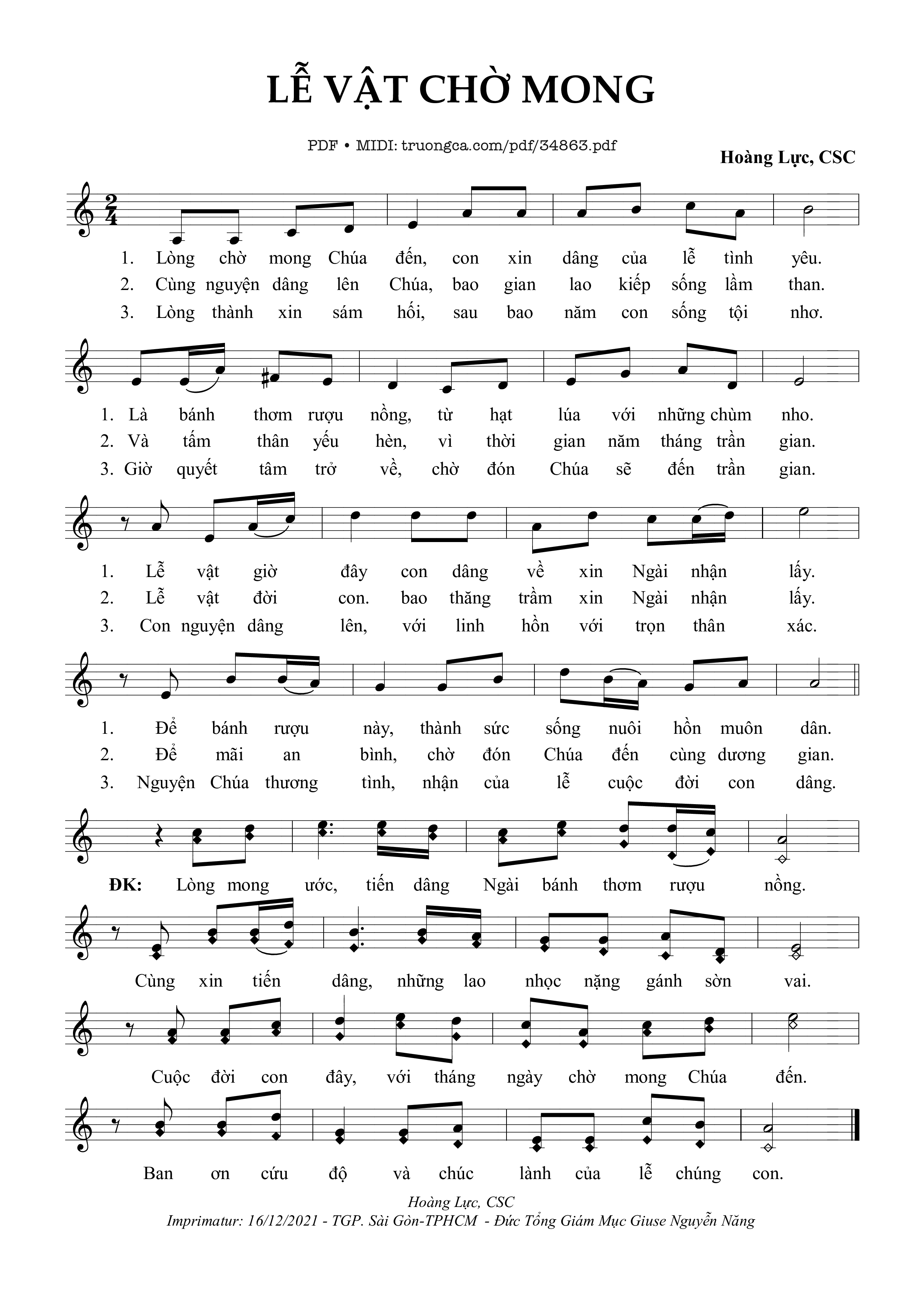 Trang 1 của Sheet nhạc PDF bài hát Lễ Vật Chờ Mong - Hoàng Lực Csc