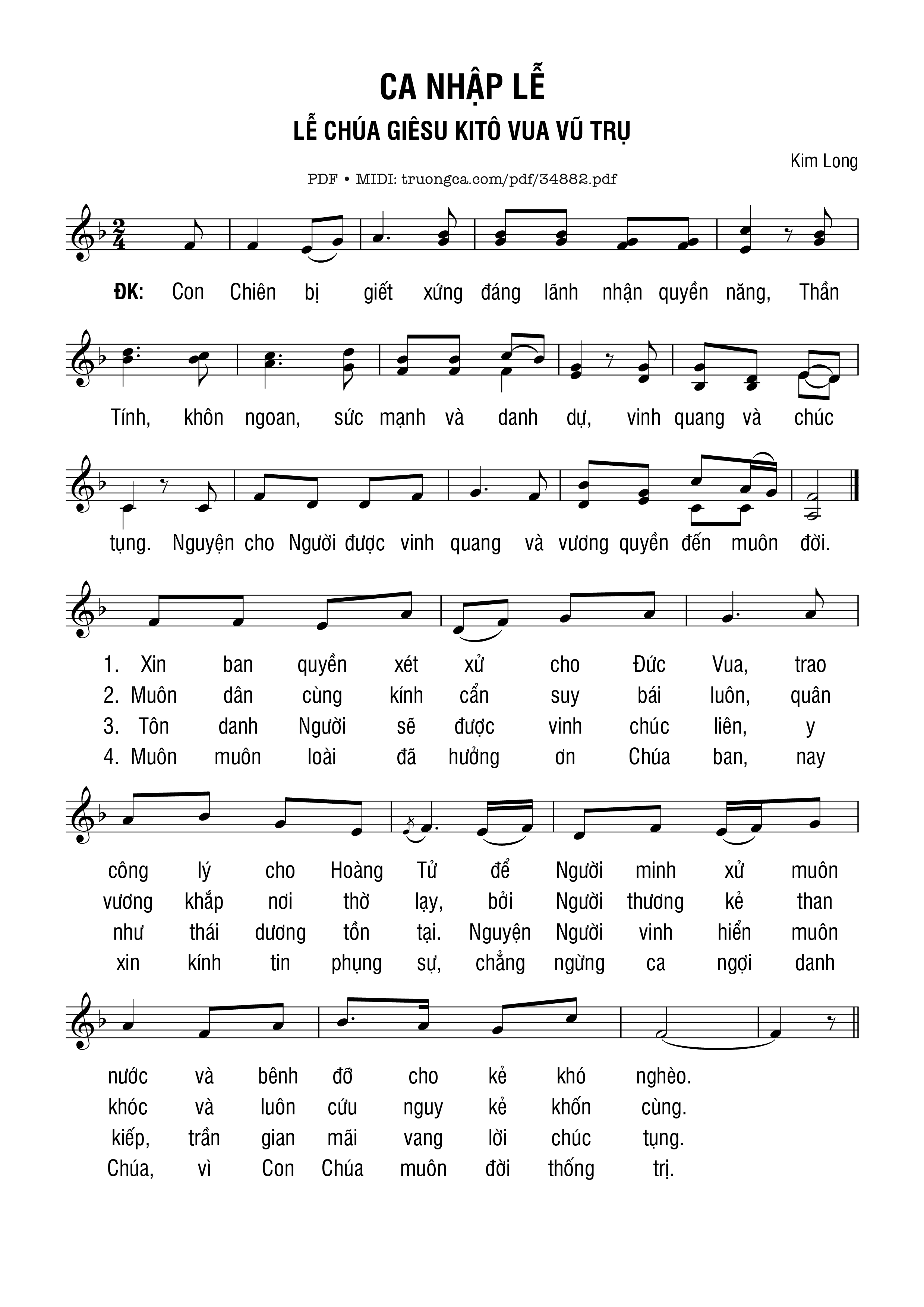 Sheet nhạc PDF bài Ca Nhập Lễ Lễ Chúa Giêsu Kitô Vua Vũ Trụ