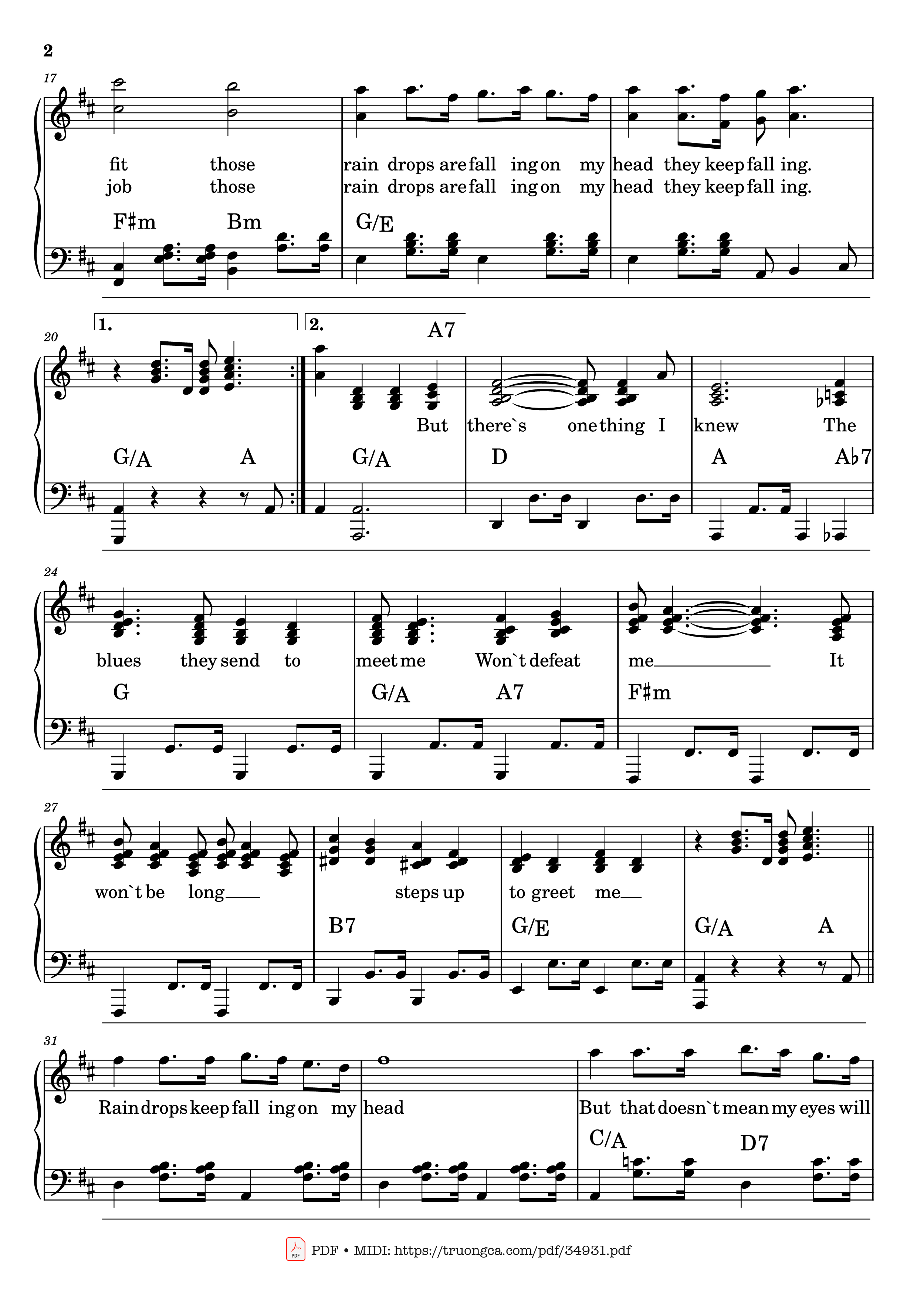 Trang 2 của Sheet nhạc PDF bài hát Raindrops keep falling on my head Piano - Burt Bacharach