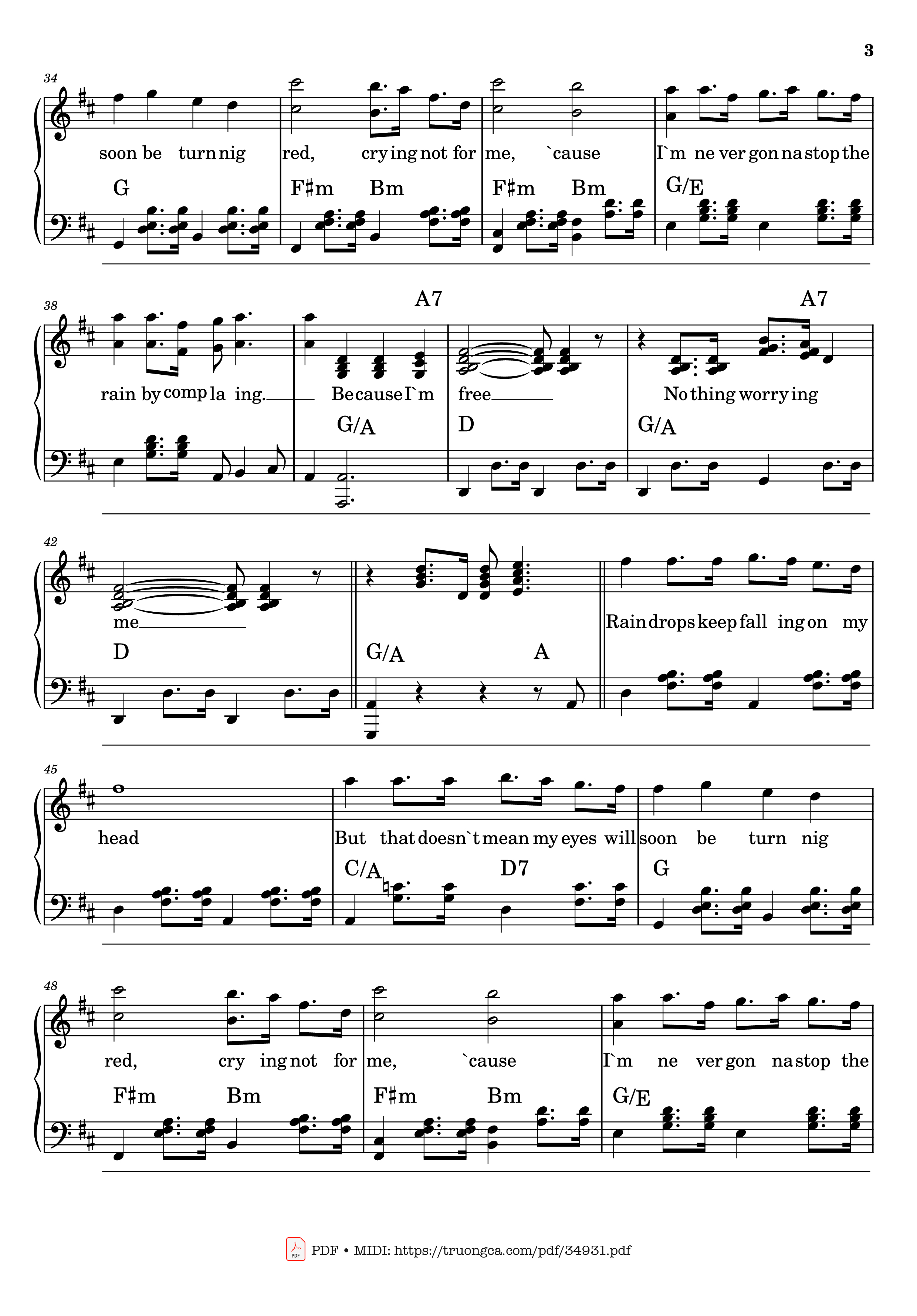Trang 3 của Sheet nhạc PDF bài hát Raindrops keep falling on my head Piano - Burt Bacharach