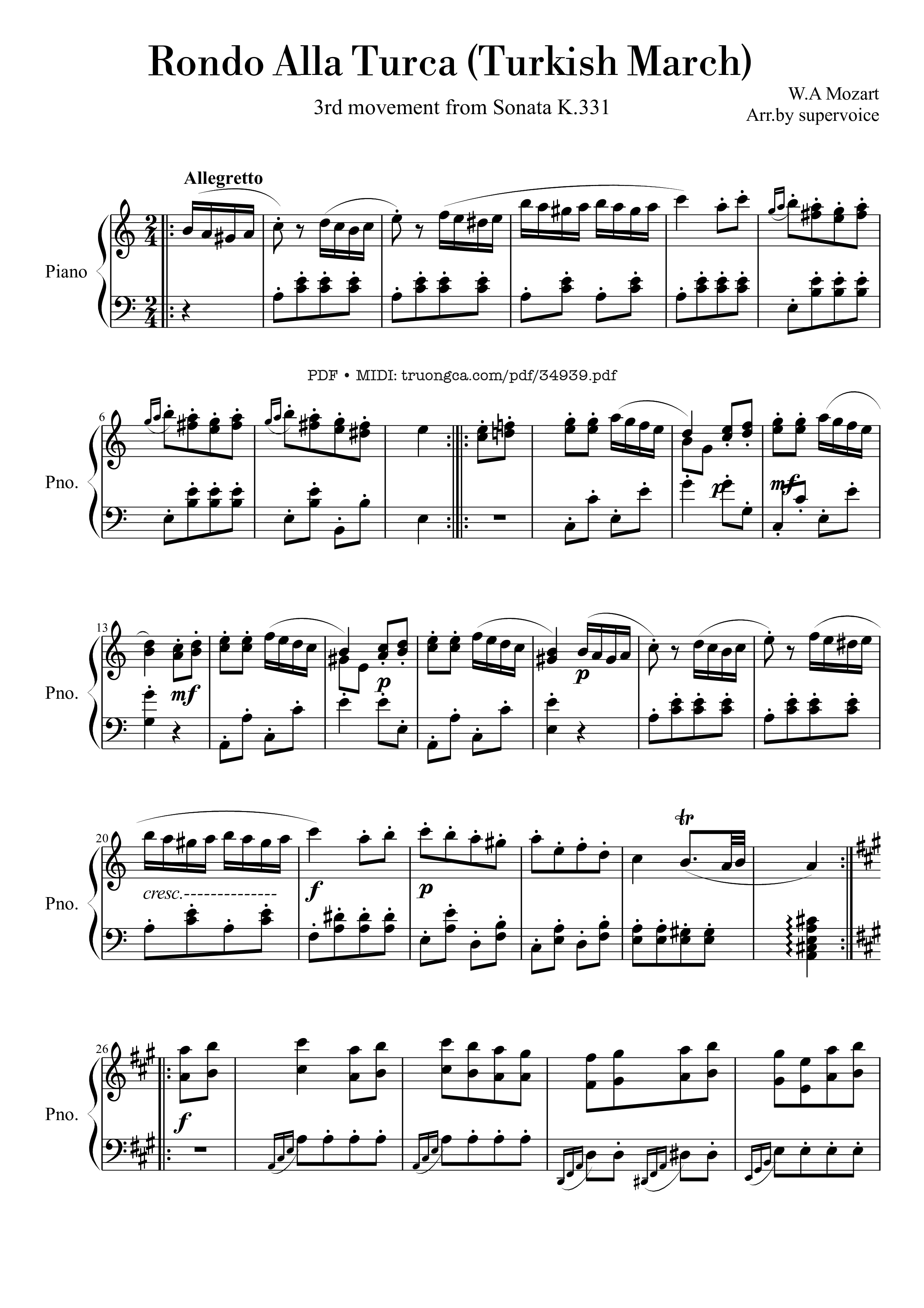 Rondo Alla Turca (Turkish March) Piano