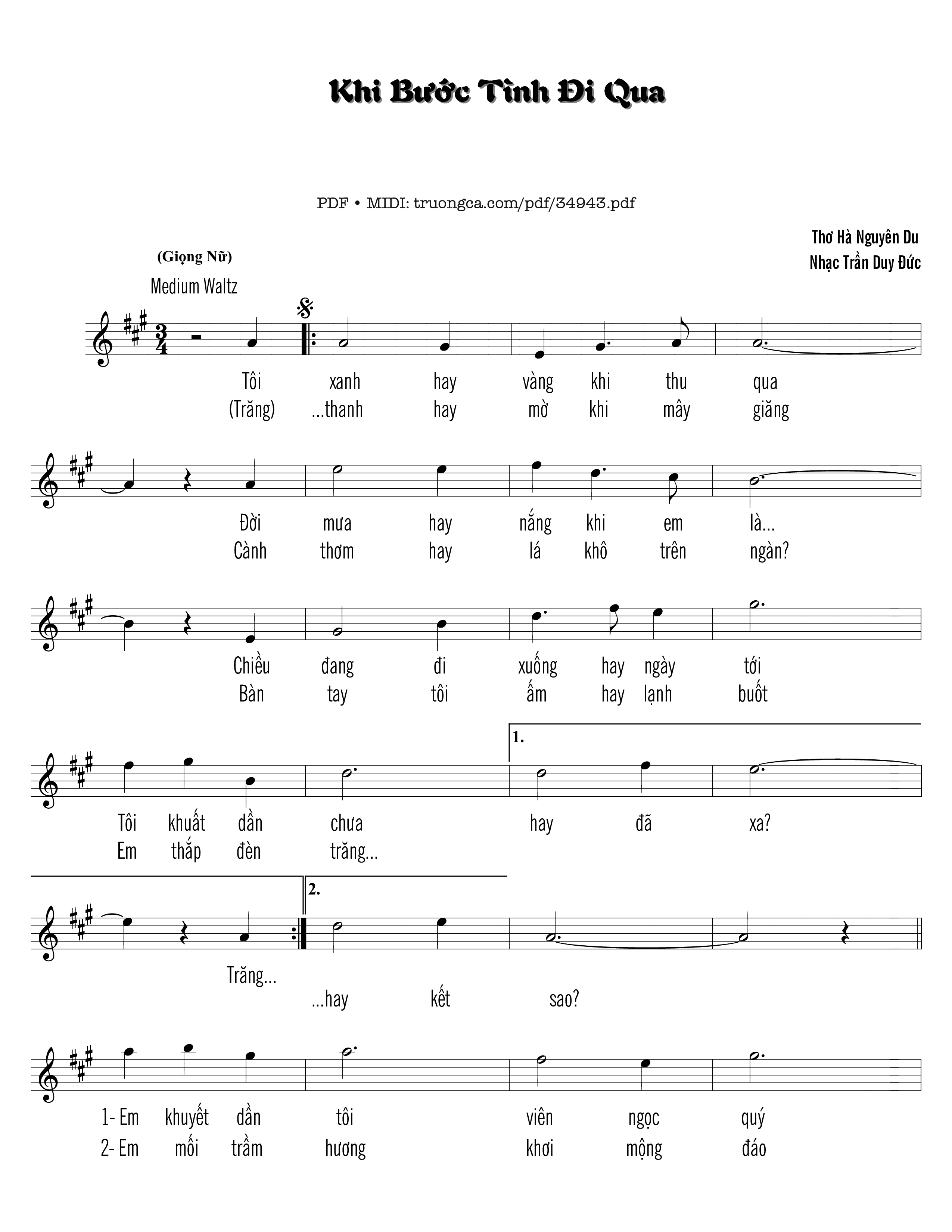 Sheet nhạc PDF bài Khi bước tình đi qua