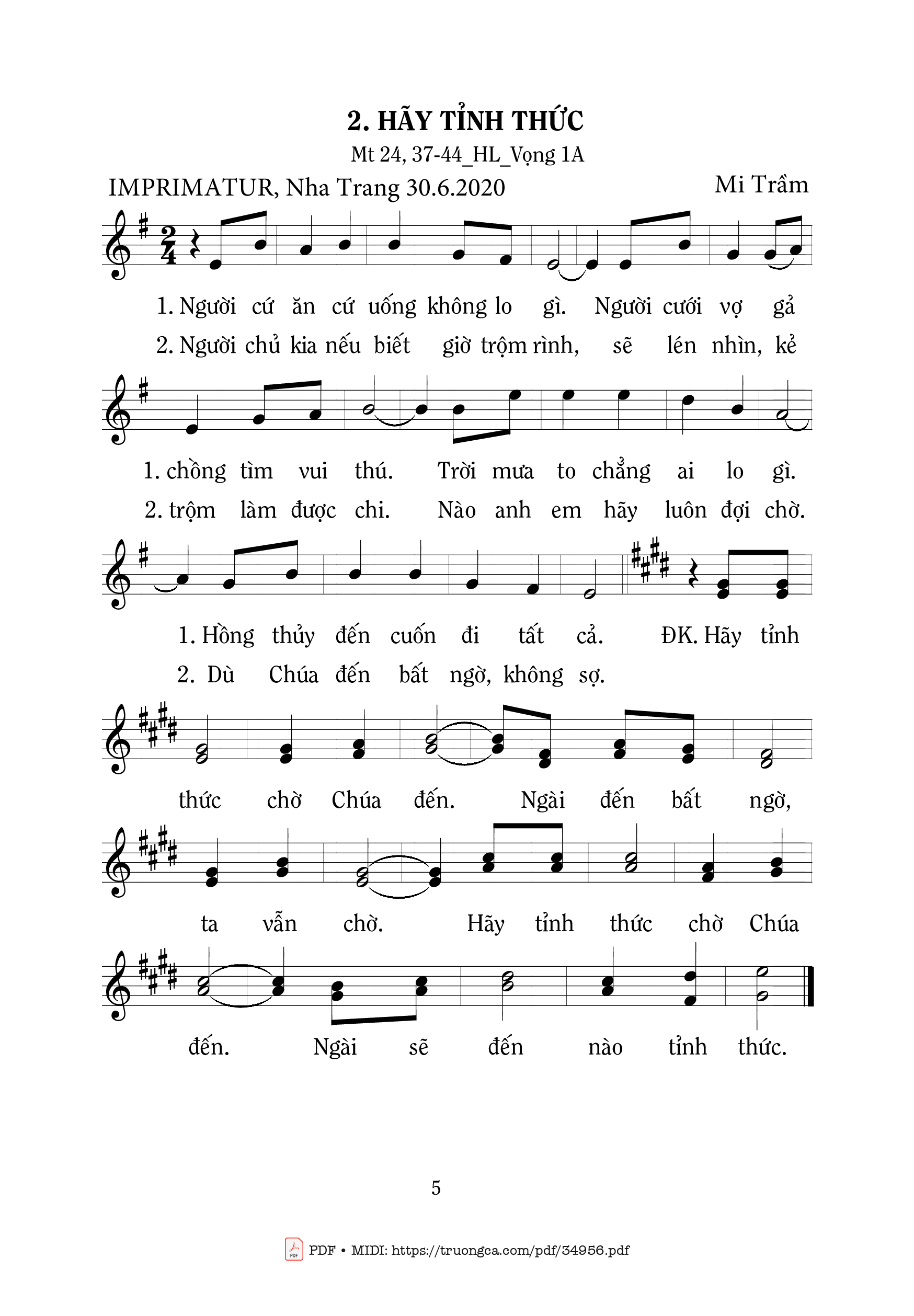 Sheet nhạc PDF bài Hãy Tỉnh Thức 1