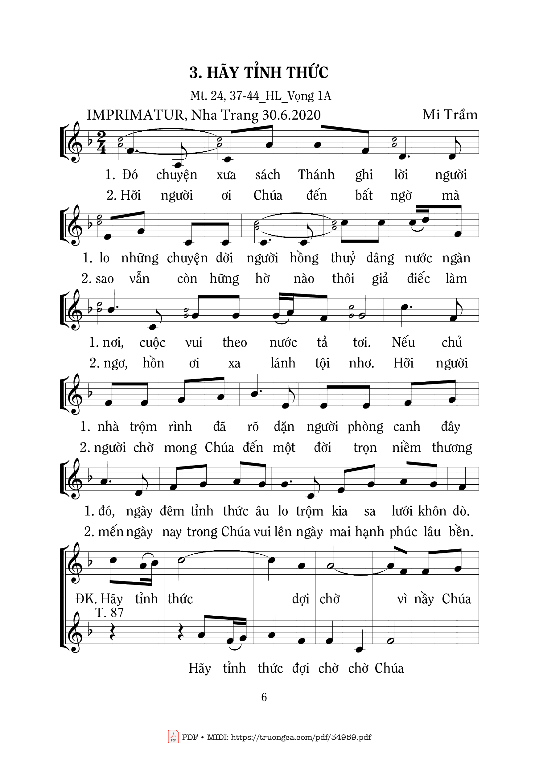 Sheet nhạc PDF bài Hãy Tỉnh Thức 2